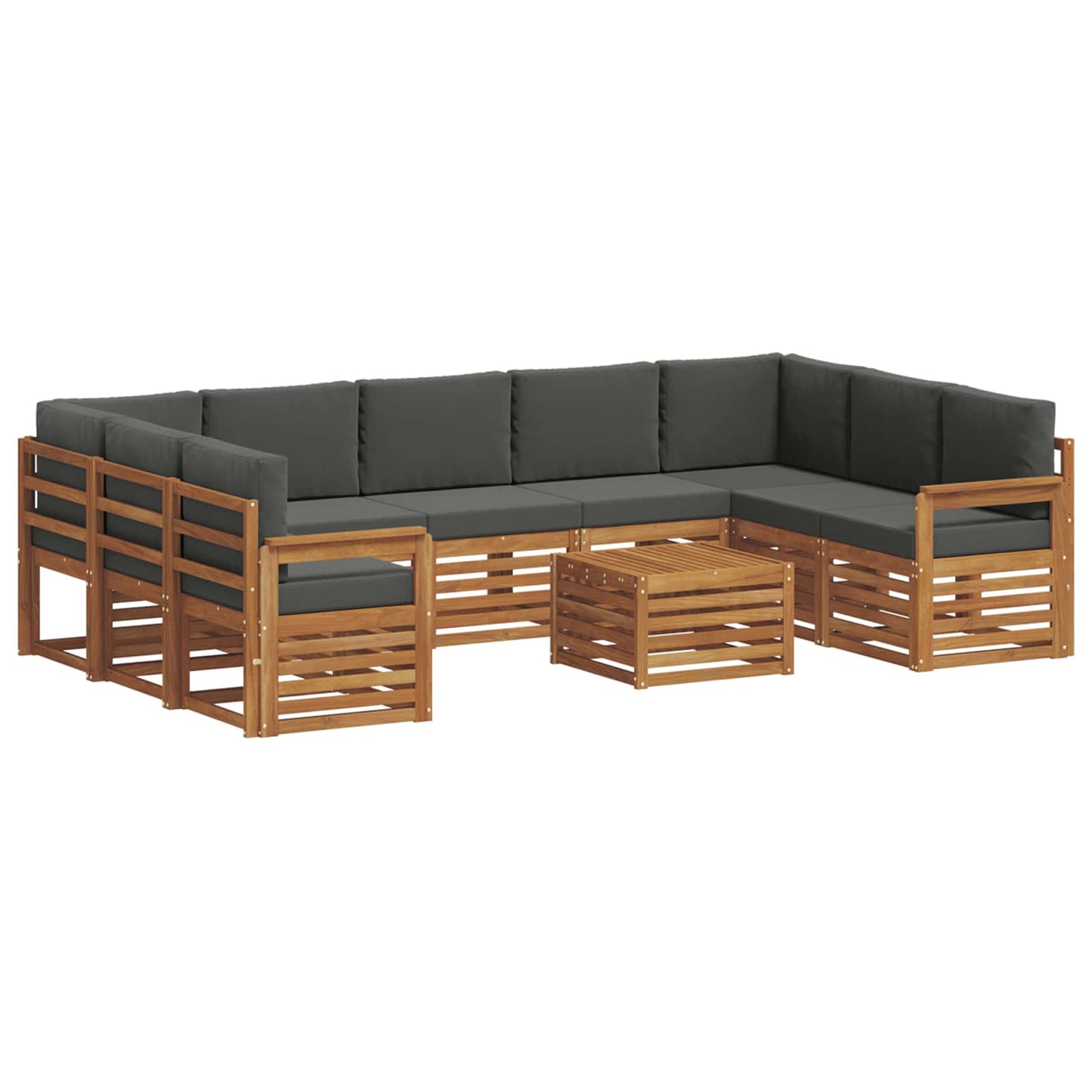 vidaXL Σετ Καναπέ 10 pcs Φυσικό και Ανθρακί Στερεό Ξύλο Ακακίας