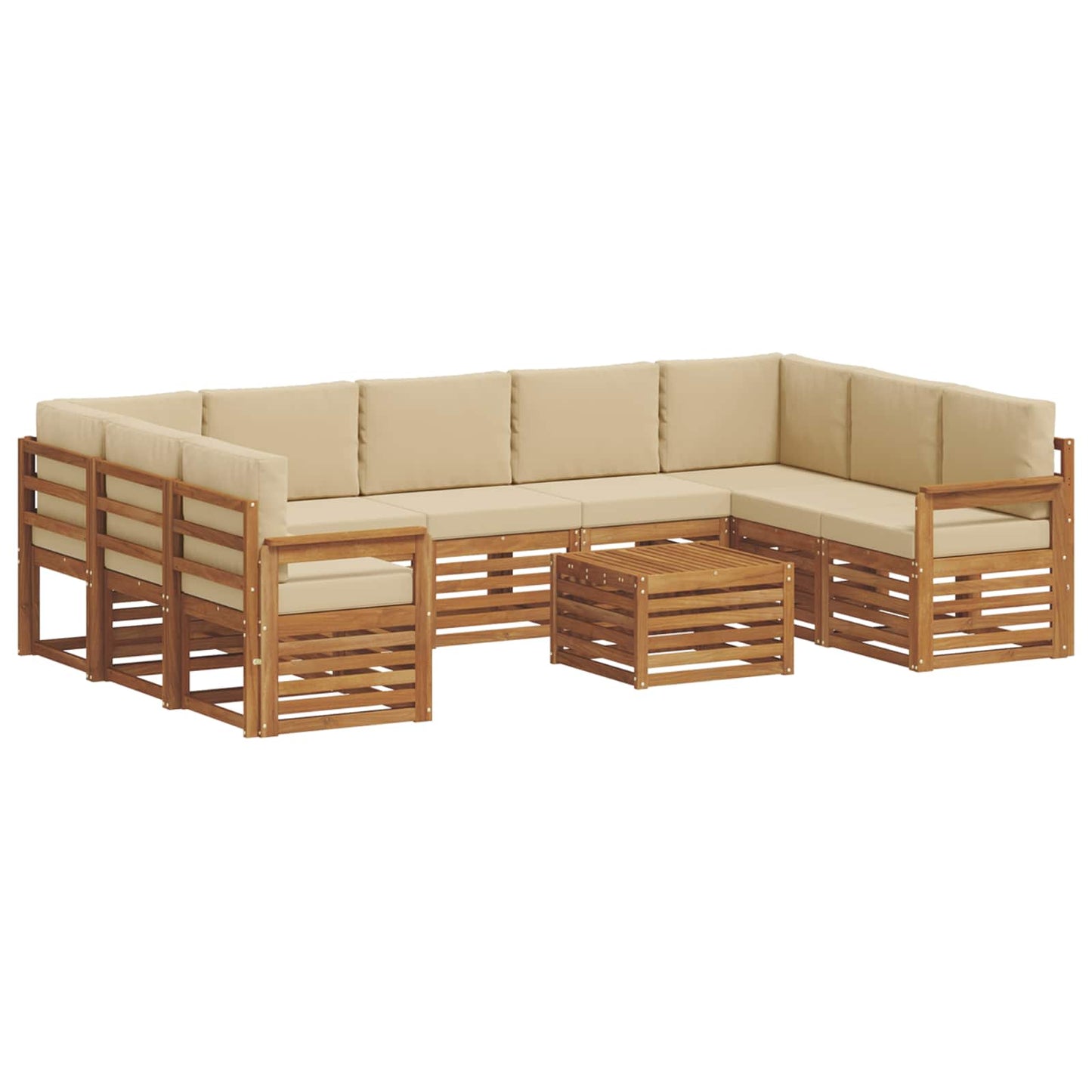 vidaXL Σετ Καναπέ 10 pcs Φυσικό και Μπεζ Στερεό Ξύλο Ακακίας