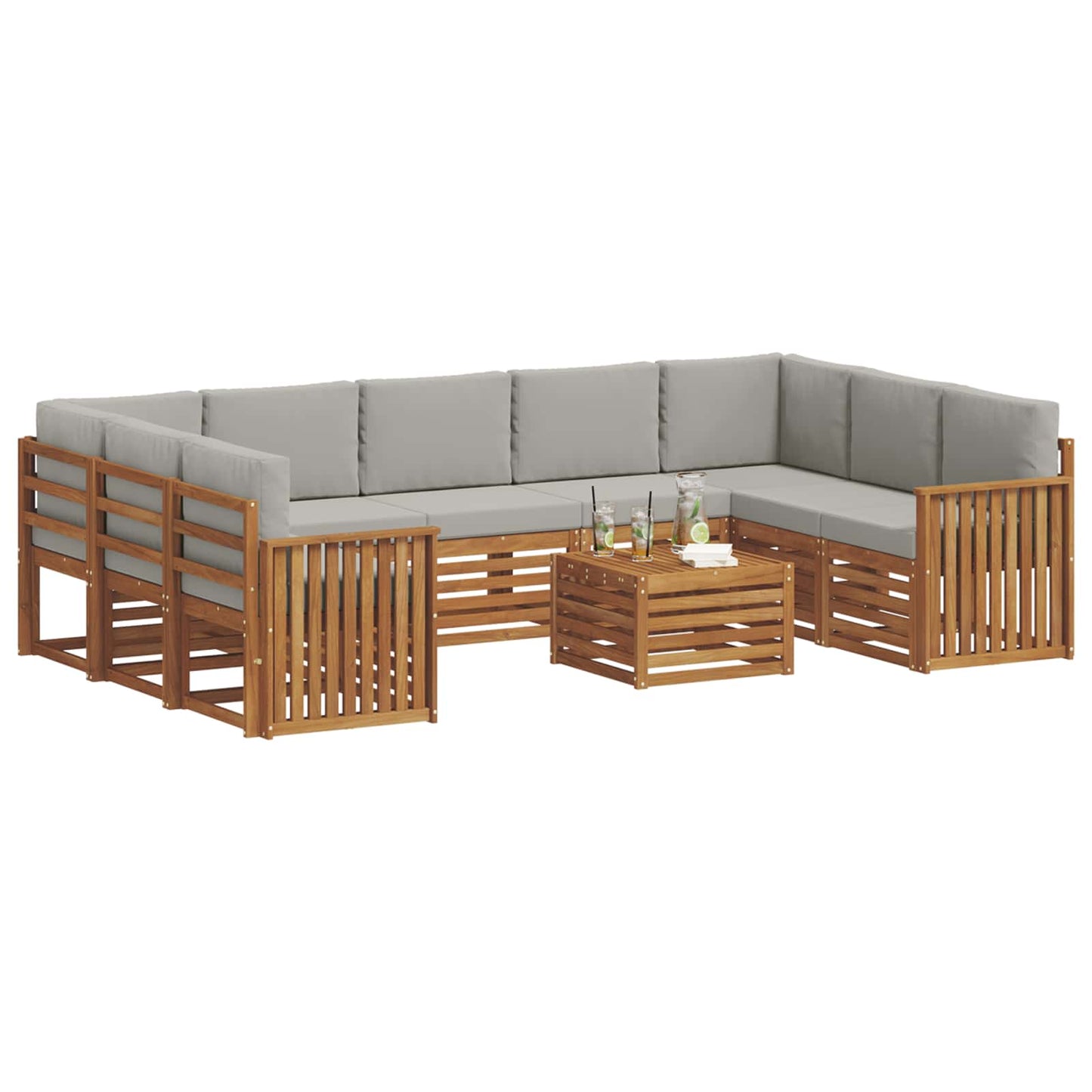 vidaXL Σετ Καναπέ 10 pcs Φυσικό και Ανοιχτό Γκρι Στερεό Ξύλο Ακακίας