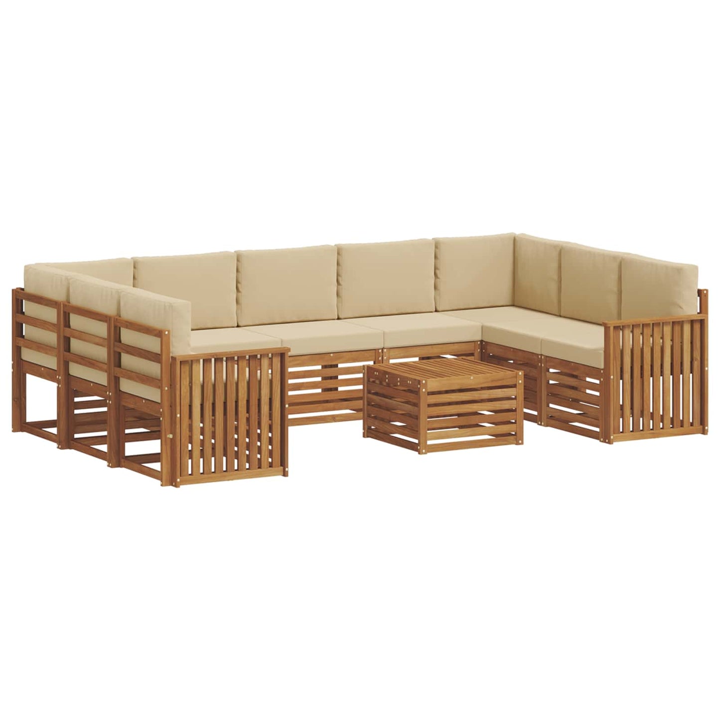 vidaXL Σετ Καναπέ 10 pcs Φυσικό και Μπεζ Στερεό Ξύλο Ακακίας