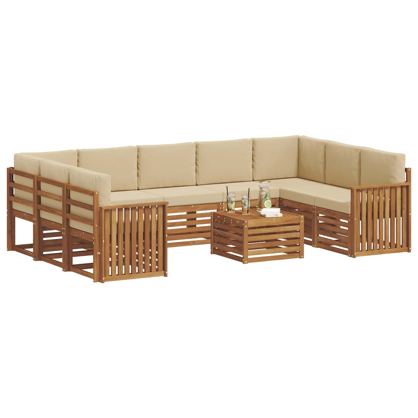 vidaXL Σετ Καναπέ 10 pcs Φυσικό και Μπεζ Στερεό Ξύλο Ακακίας