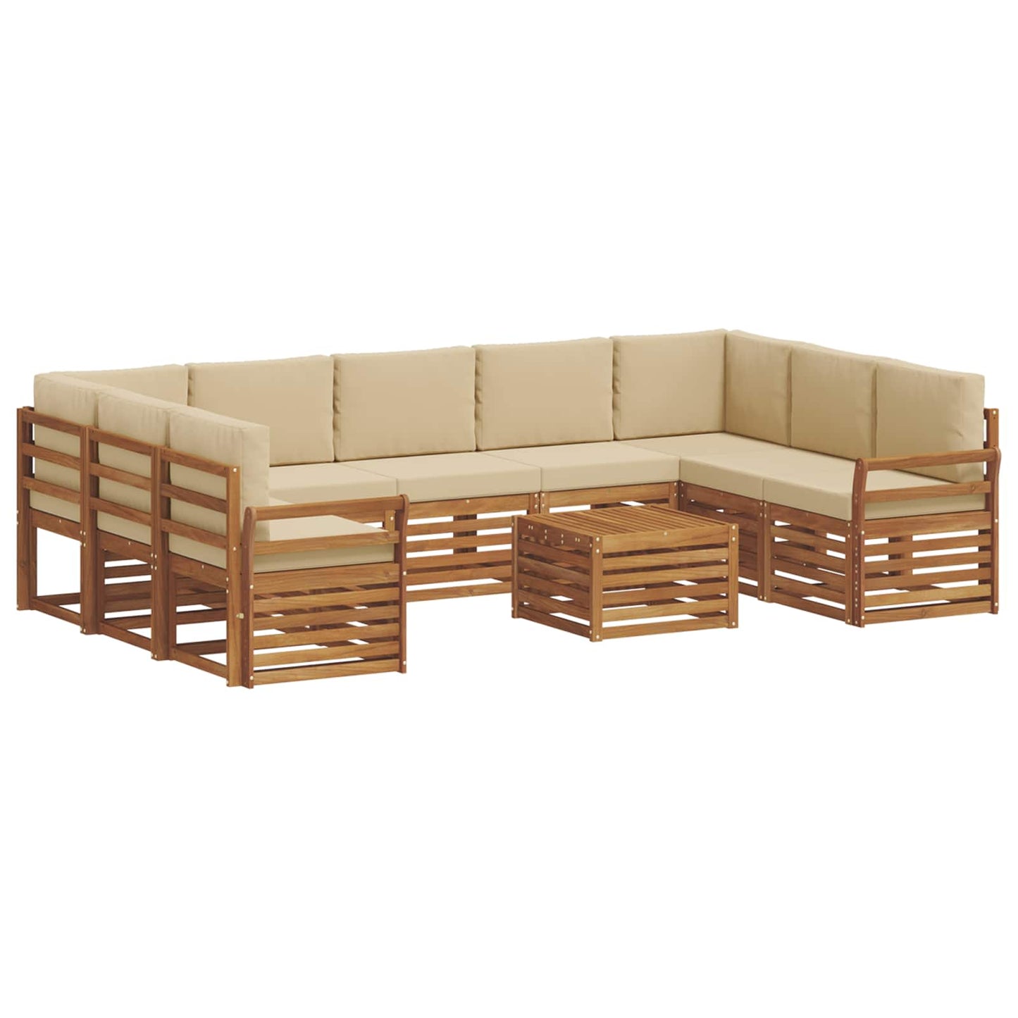 vidaXL Σετ Καναπέ 10 pcs Φυσικό και Μπεζ Στερεό Ξύλο Ακακίας
