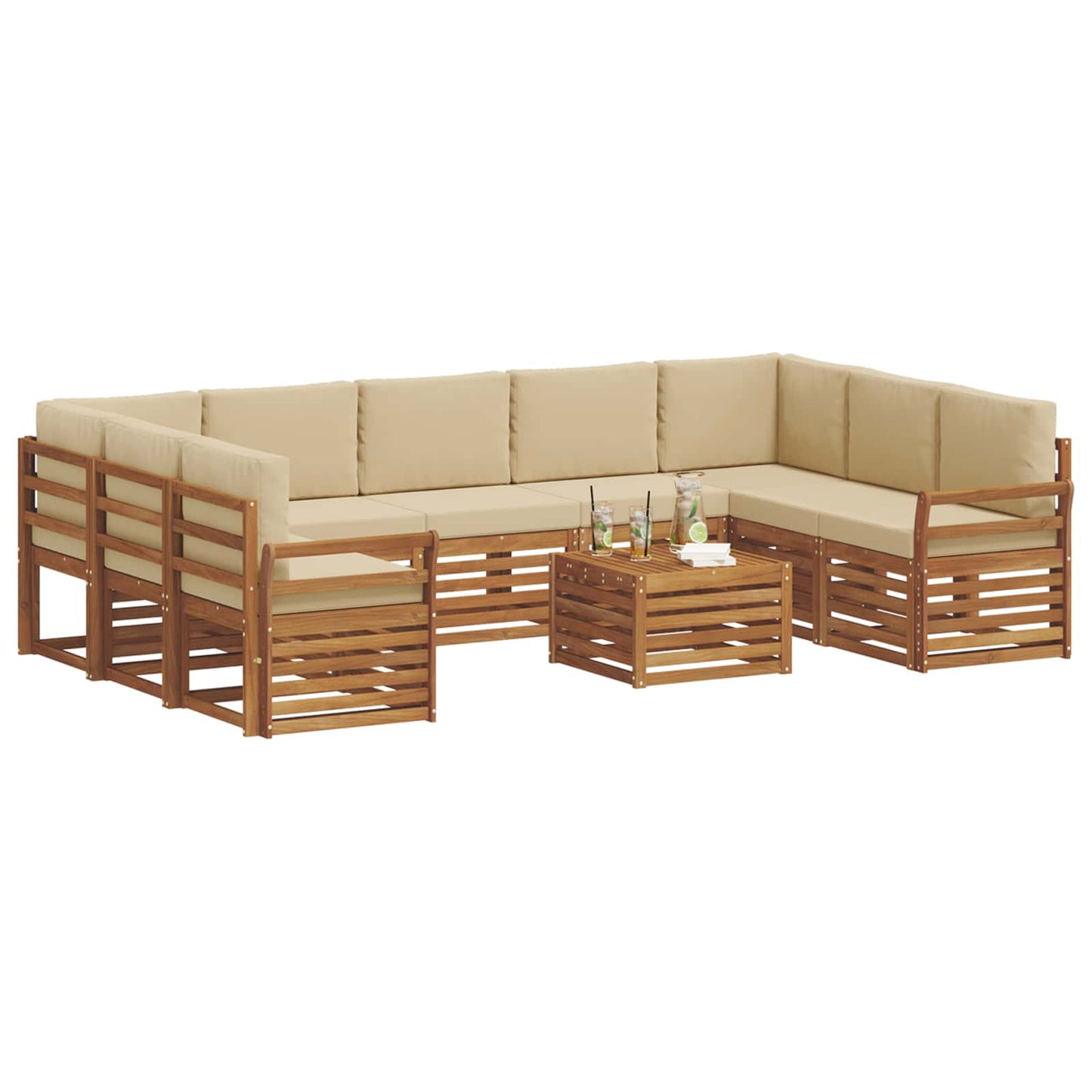 vidaXL Σετ Καναπέ 10 pcs Φυσικό και Μπεζ Στερεό Ξύλο Ακακίας