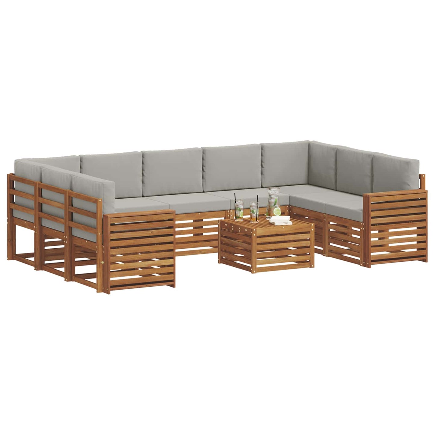 vidaXL Σετ Καναπέ 10 pcs Φυσικό και Ανοιχτό Γκρι Στερεό Ξύλο Ακακίας