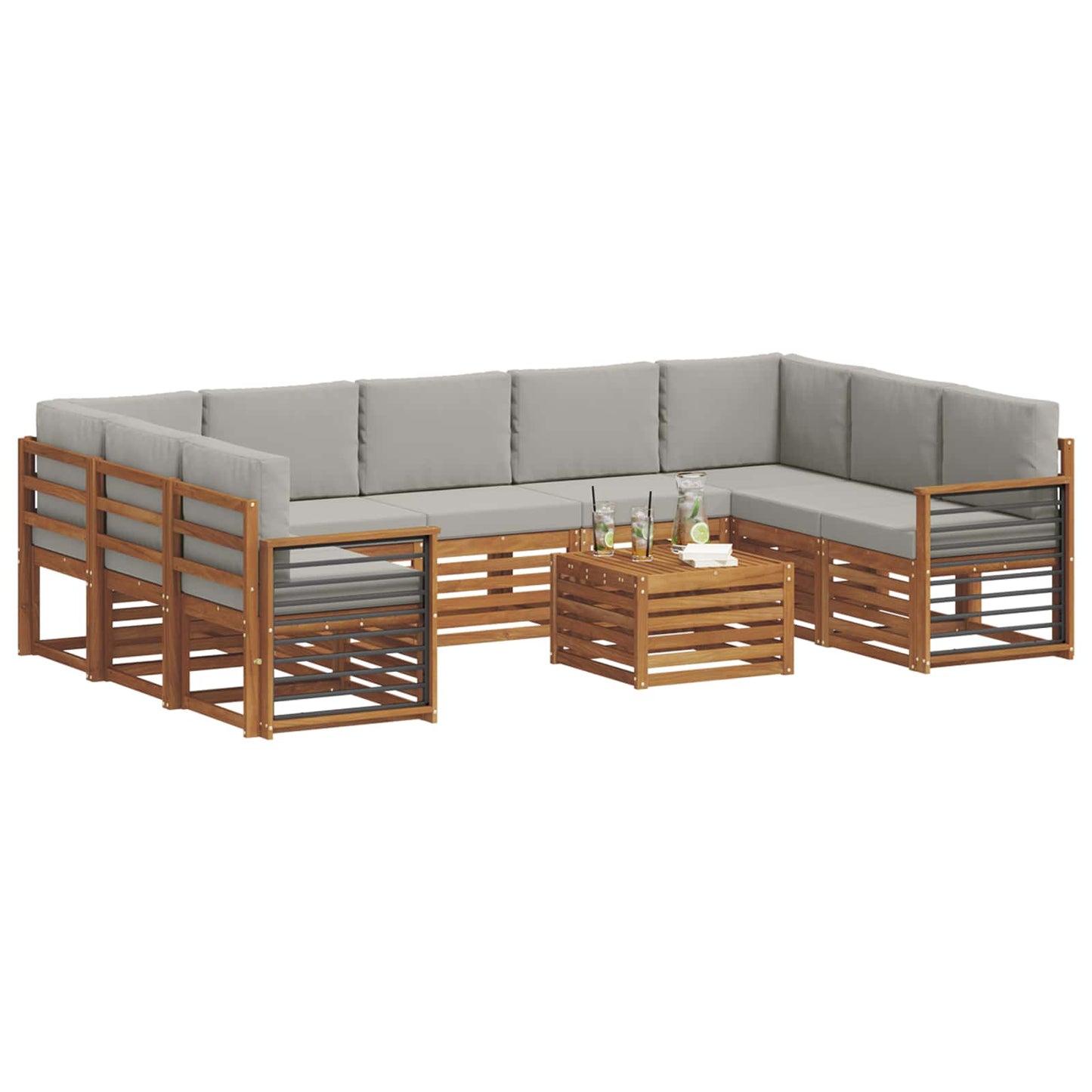 vidaXL Σετ Καναπέ 10 pcs Φυσικό και Ανοιχτό Γκρι Στερεό Ξύλο Ακακίας