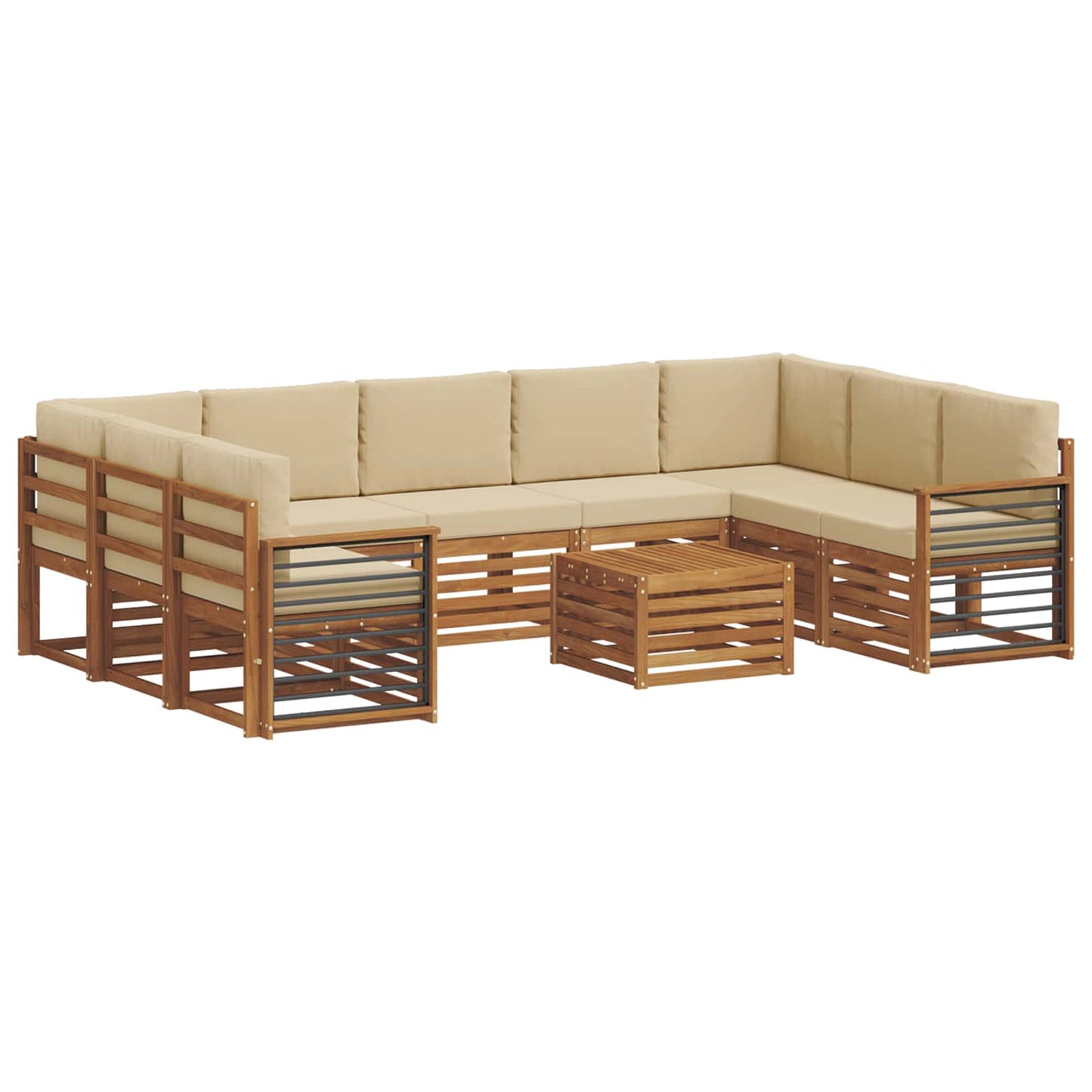 vidaXL Σετ Καναπέ 10 pcs Φυσικό και Μπεζ Στερεό Ξύλο Ακακίας