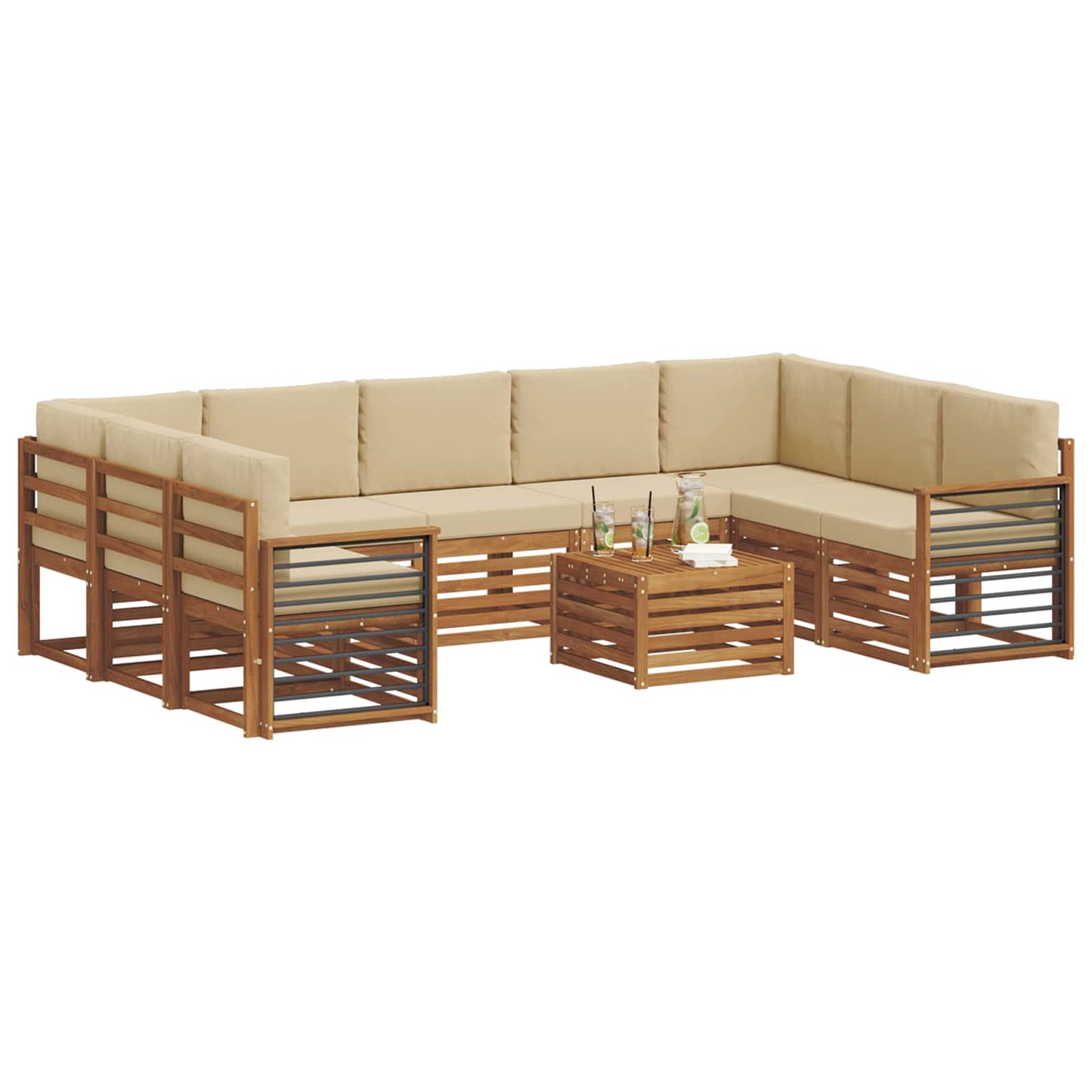 vidaXL Σετ Καναπέ 10 pcs Φυσικό και Μπεζ Στερεό Ξύλο Ακακίας