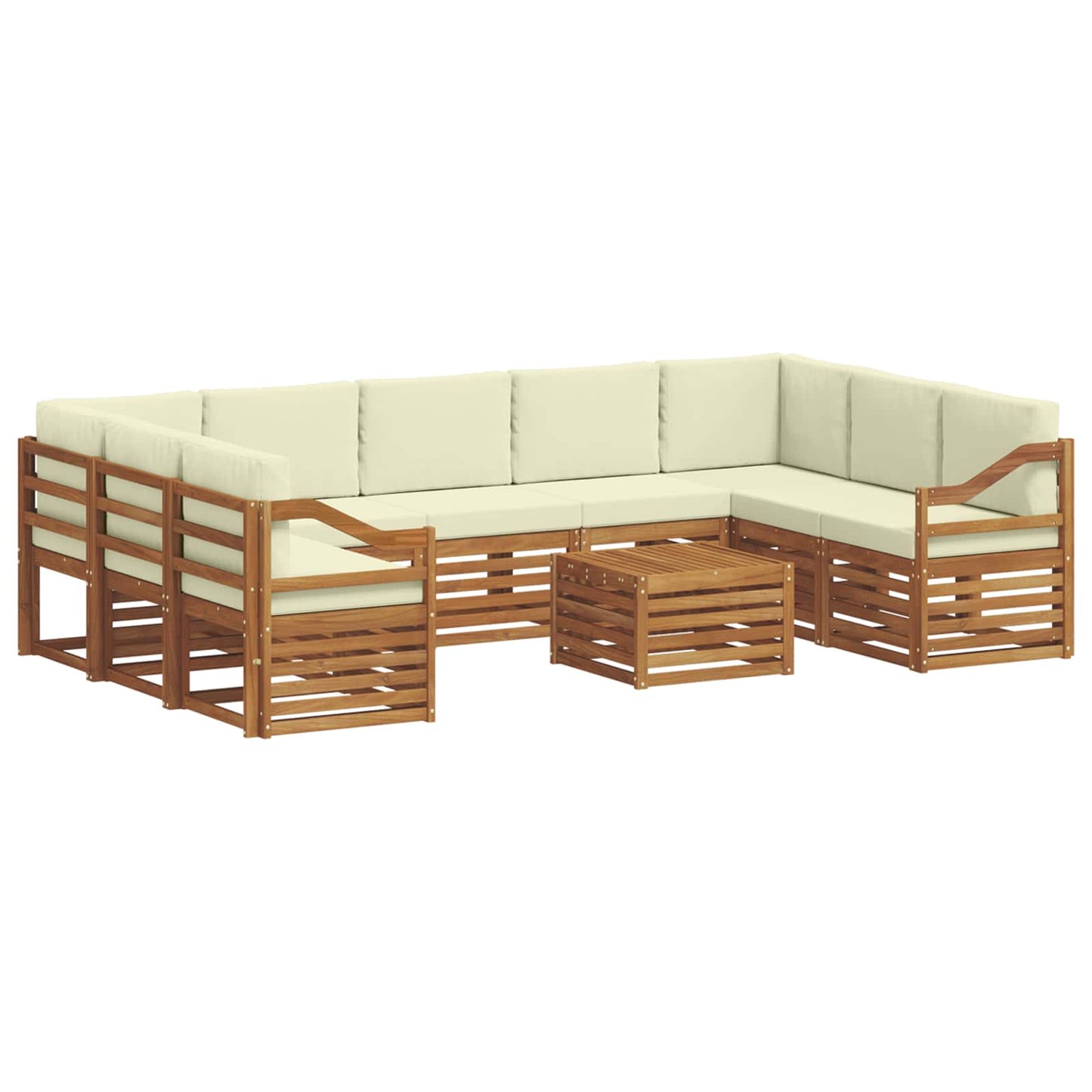 vidaXL Σετ Καναπέ 10 pcs Φυσικό και Κρέμα Στερεό Ξύλο Ακακίας