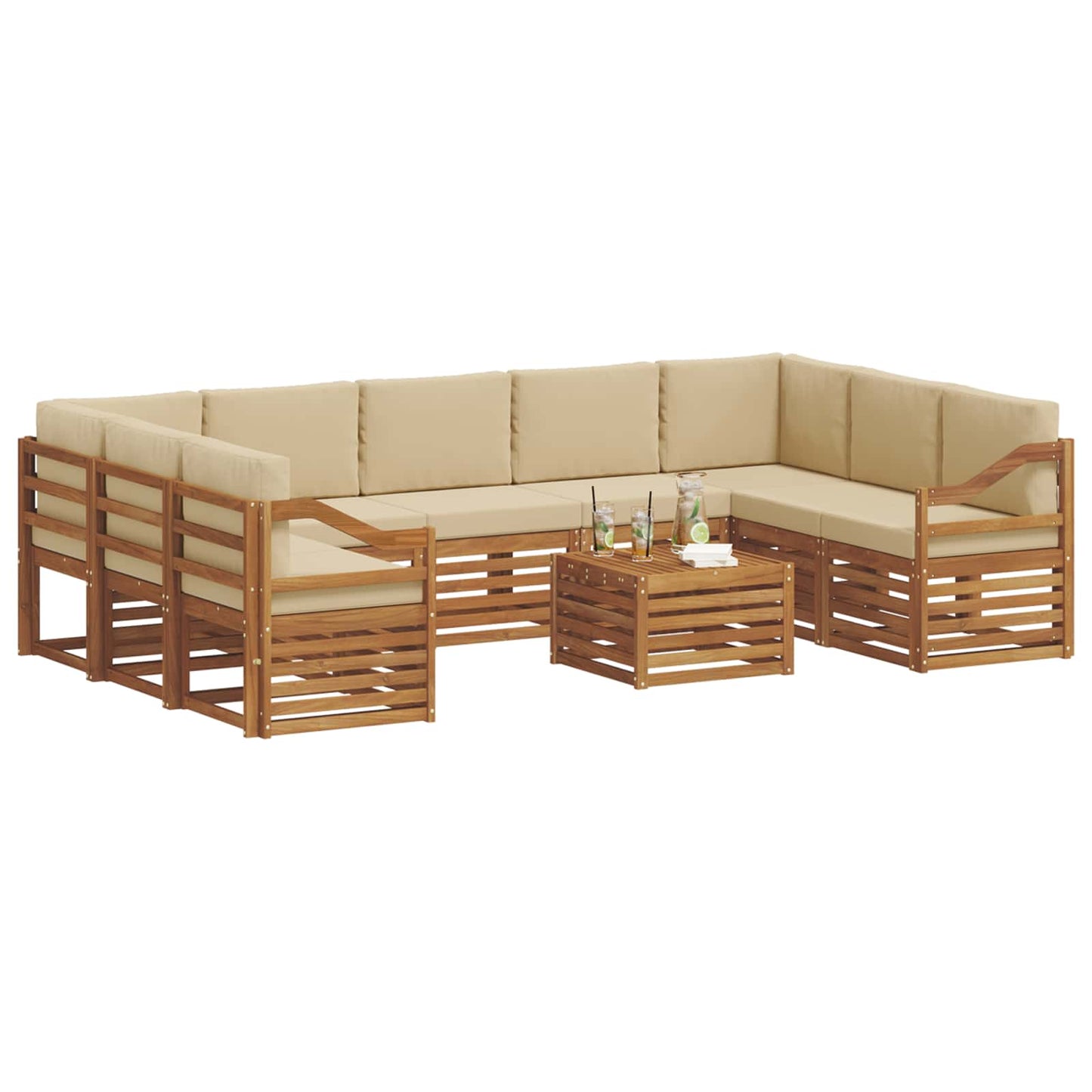 vidaXL Σετ Καναπέ 10 pcs Φυσικό και Μπεζ Στερεό Ξύλο Ακακίας