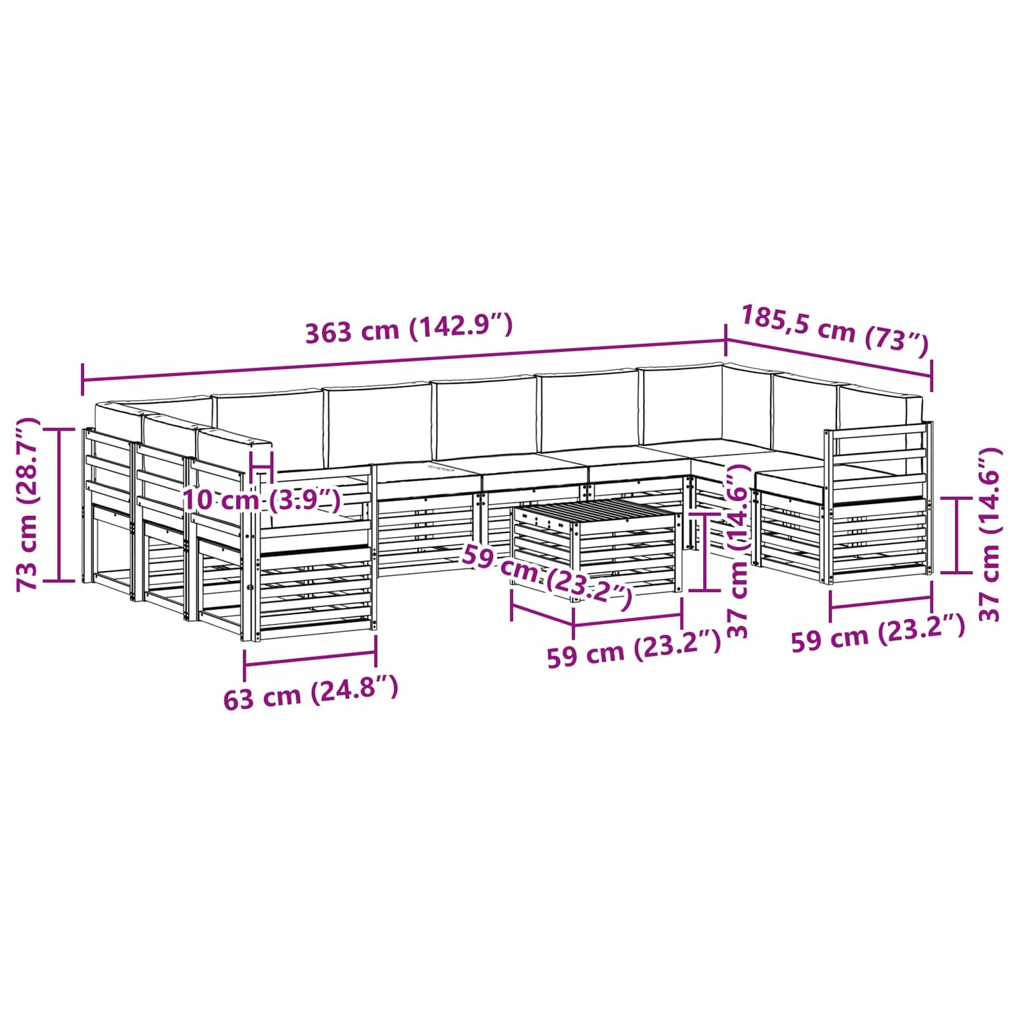 vidaXL Σειρά Καναπέ Εξωτερικού με μαξιλάρι 11 pcs Φυσικό και Κρέμα