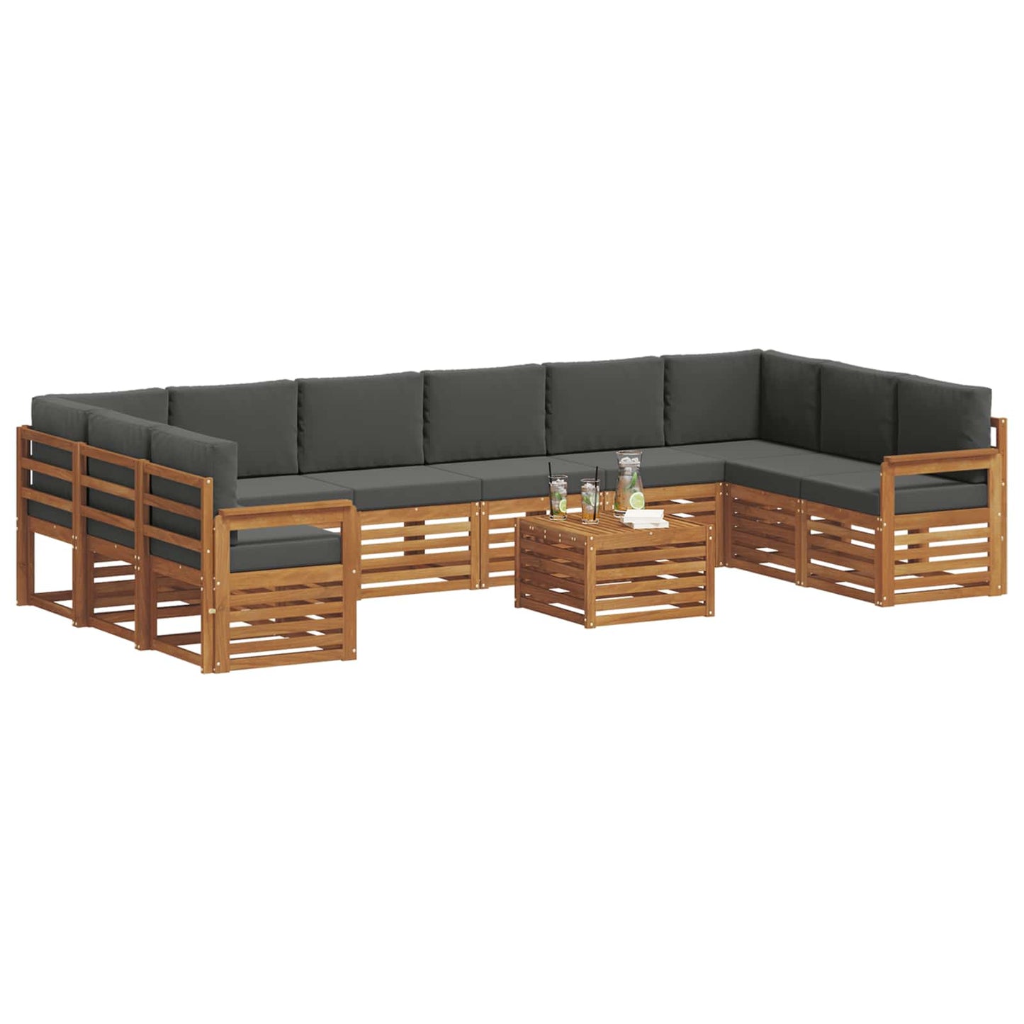 vidaXL Σειρά Καναπέ Εξωτερικού με μαξιλάρι 11 pcs Φυσικό και Ανθρακί