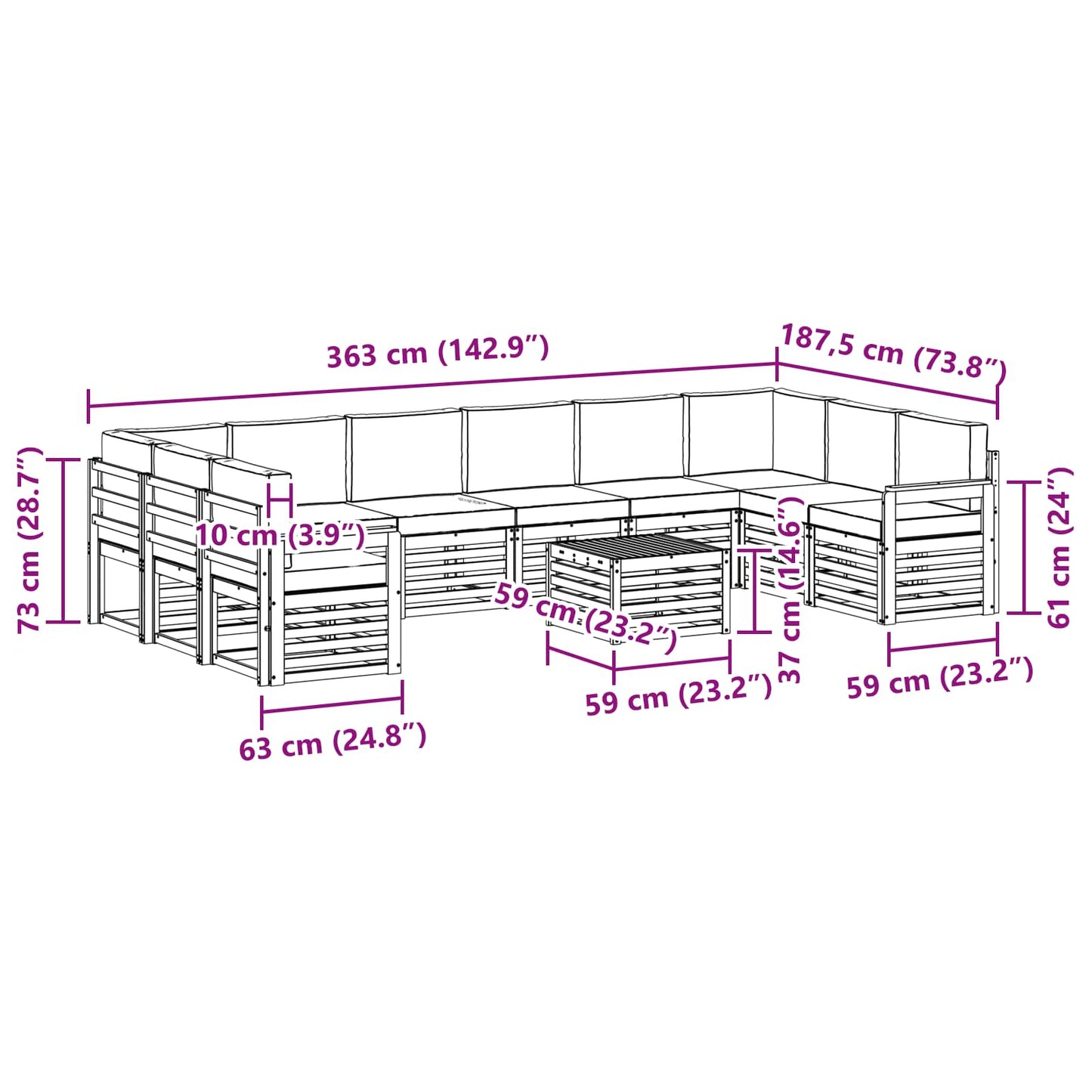 vidaXL Σειρά Καναπέ Εξωτερικού με μαξιλάρι 11 pcs Φυσικό και Μπεζ