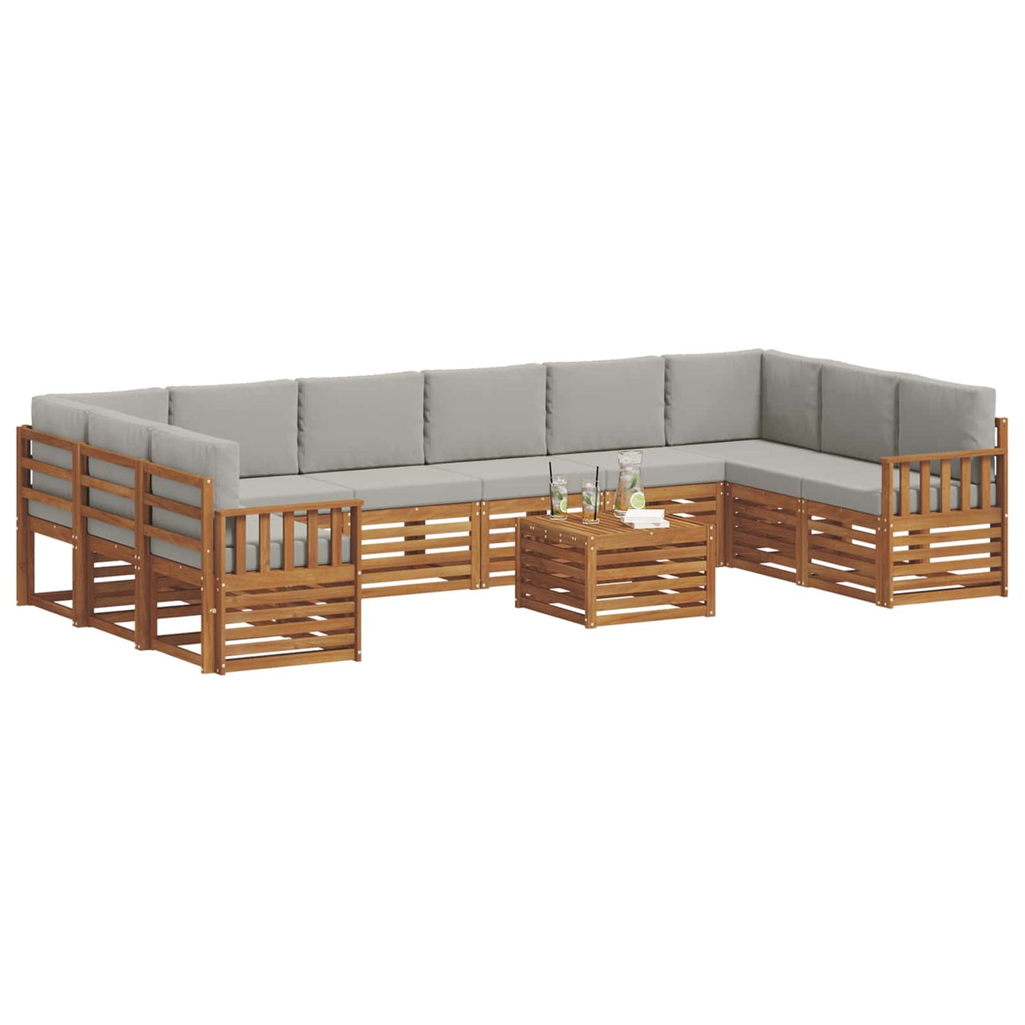 vidaXL Σειρά Καναπέ Εξωτερικού 11 pcs Φυσικό και Ανοιχτό Γκρι