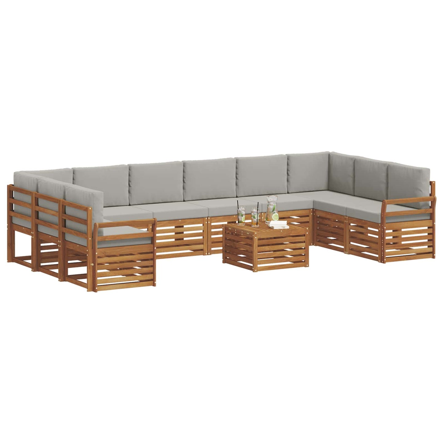 vidaXL Σειρά Καναπέ Εξωτερικού 11 pcs Φυσικό και Ανοιχτό Γκρι