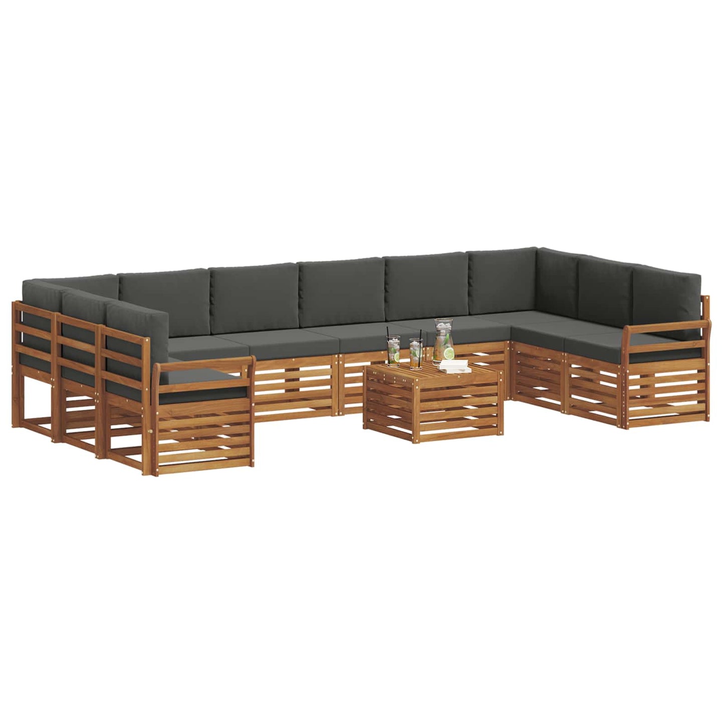 vidaXL Σειρά Καναπέ Εξωτερικού με μαξιλάρι 11 pcs Φυσικό και Ανθρακί
