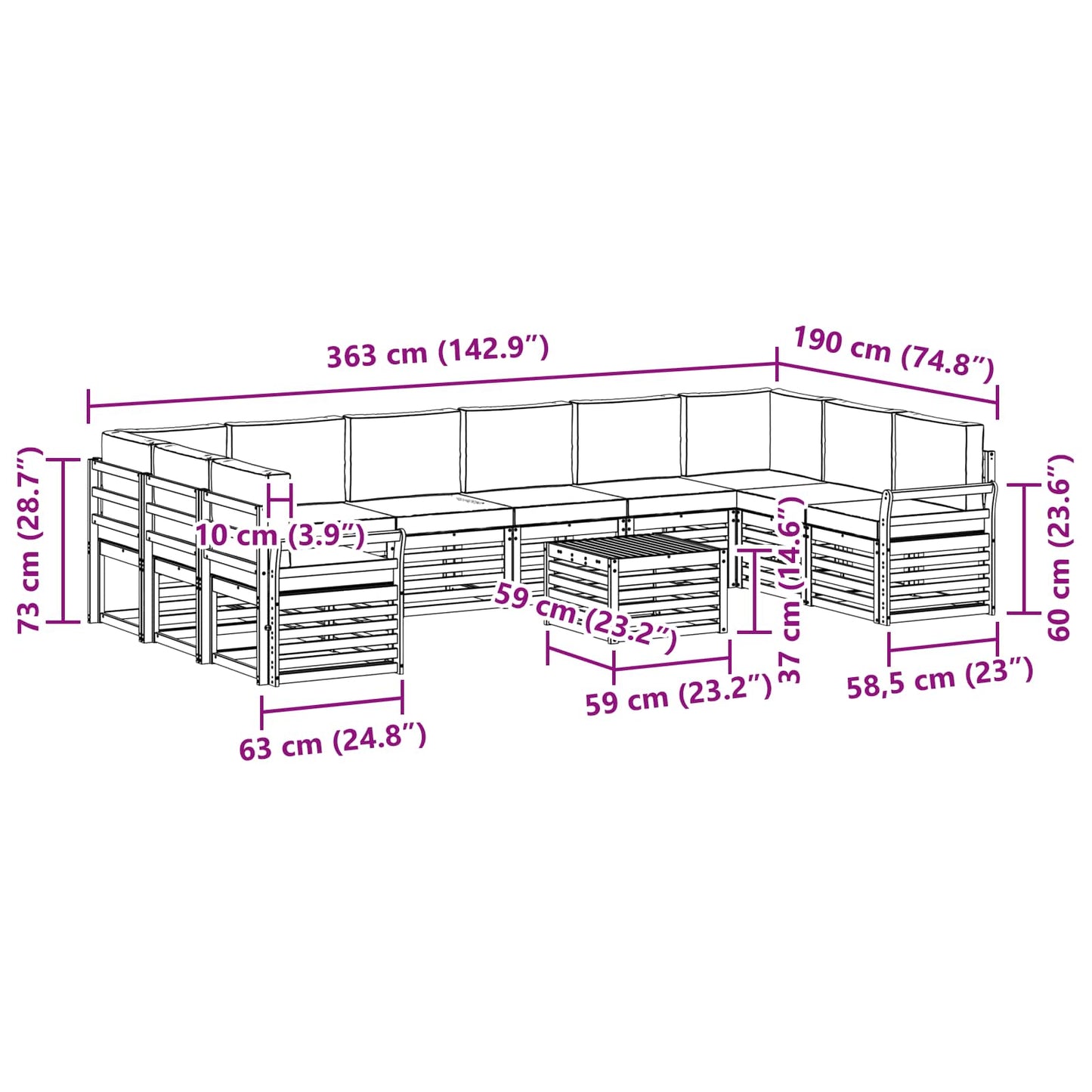 vidaXL Σειρά Καναπέ Εξωτερικού με μαξιλάρι 11 pcs Φυσικό και Ανθρακί