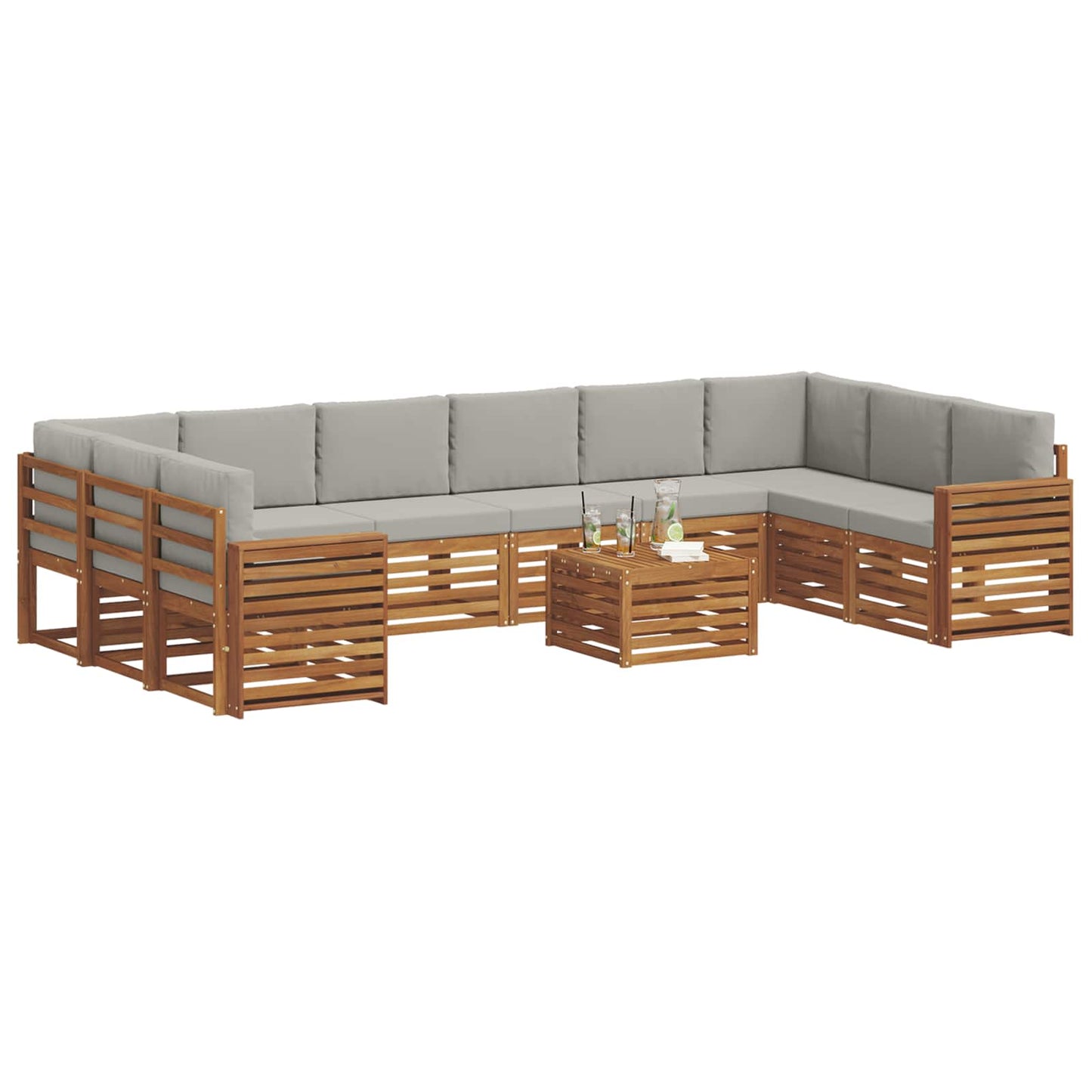 vidaXL Σειρά Καναπέ Εξωτερικού 11 pcs Φυσικό και Ανοιχτό Γκρι