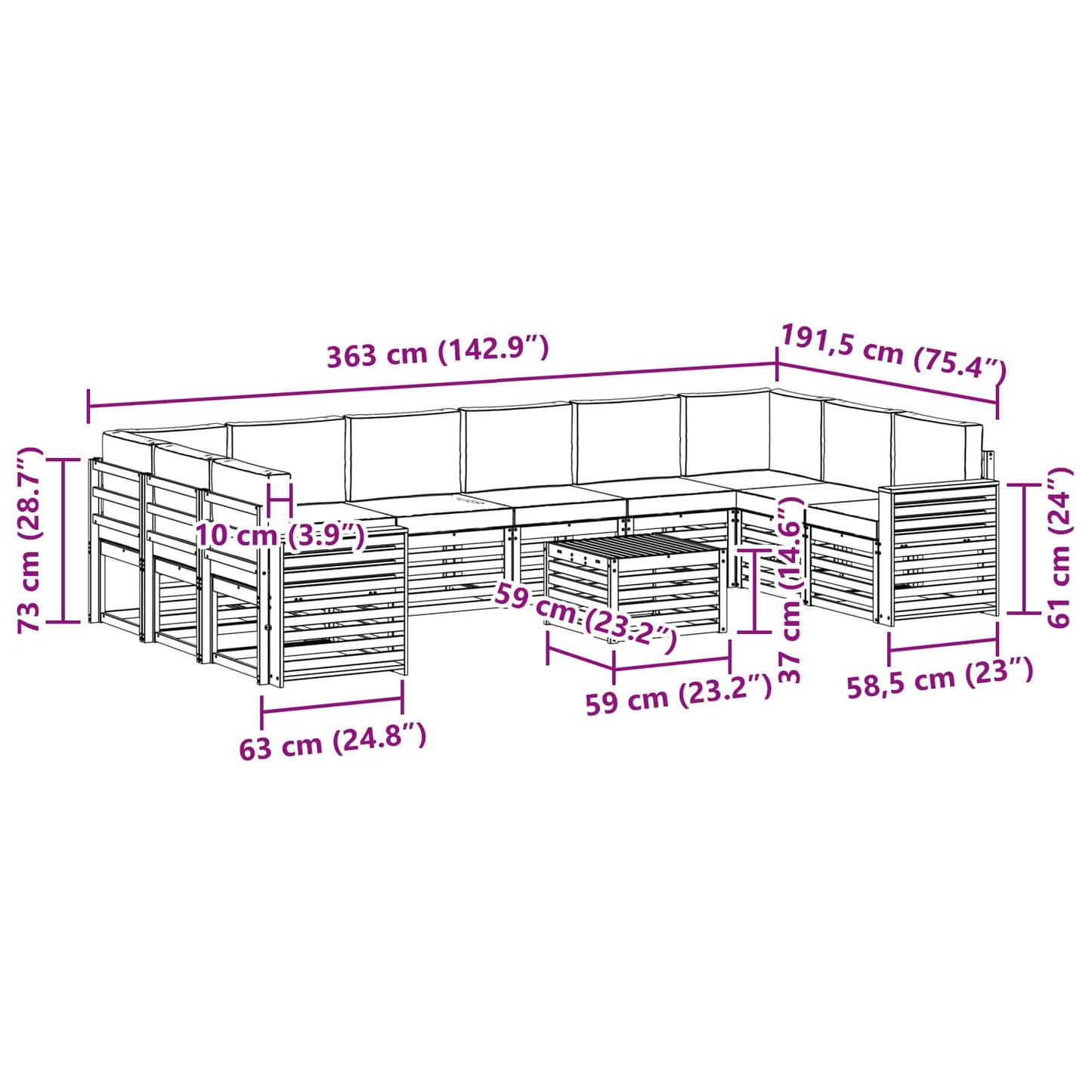 vidaXL Σειρά Καναπέ Εξωτερικού με μαξιλάρι 11 pcs Φυσικό και Ανθρακί