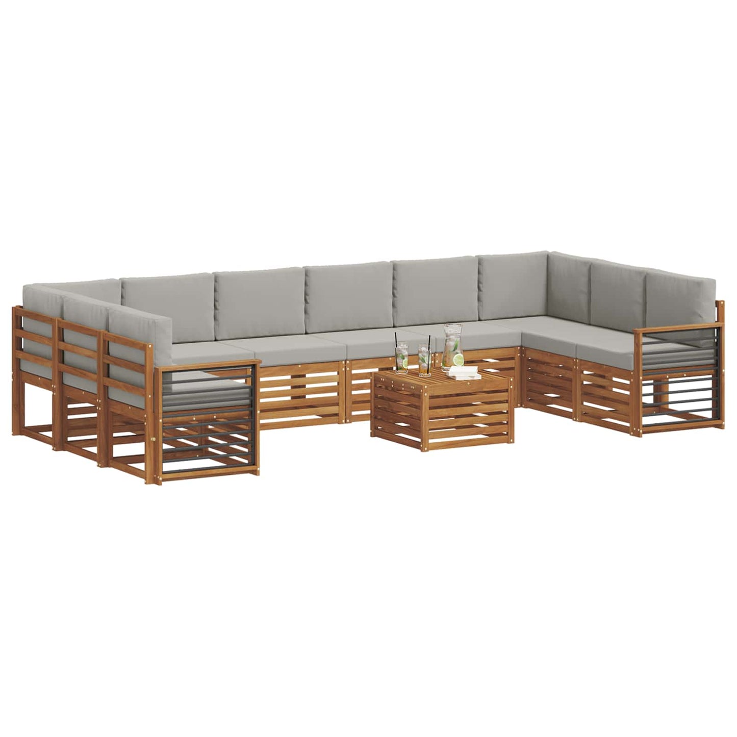 vidaXL Σειρά Καναπέ Εξωτερικού 11 pcs Φυσικό και Ανοιχτό Γκρι