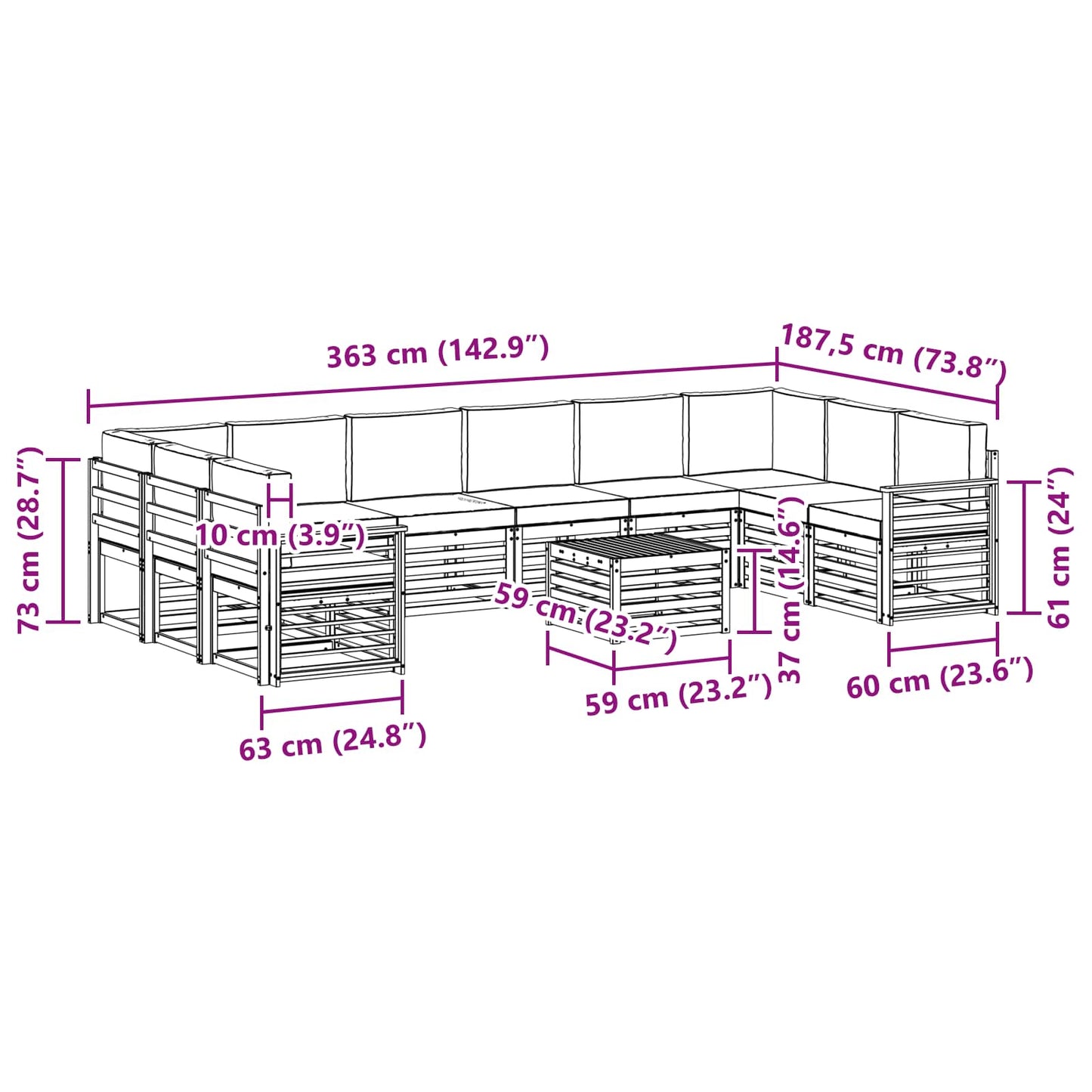 vidaXL Σειρά Καναπέ Εξωτερικού με μαξιλάρι 11 pcs Φυσικό και Ανθρακί
