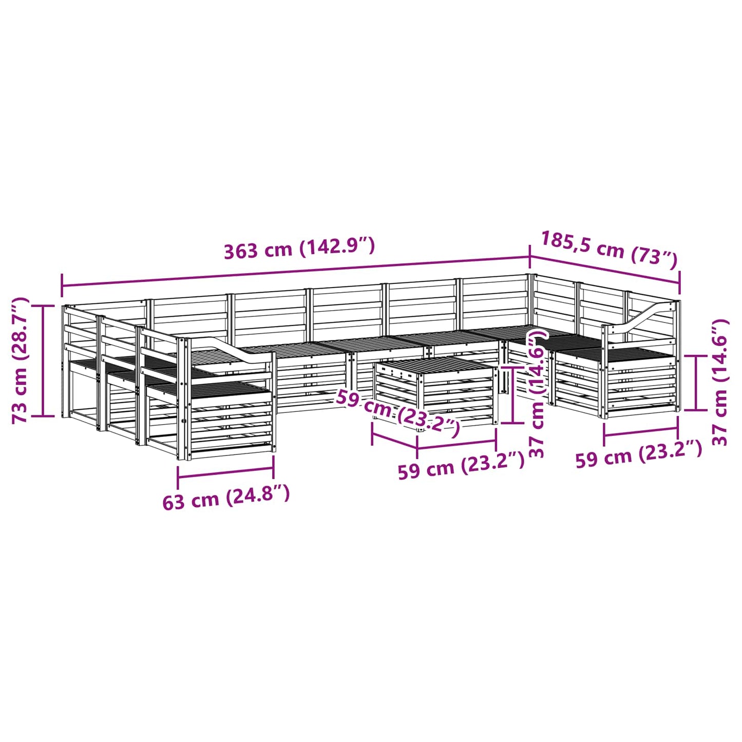 vidaXL Σειρά Καναπέ Εξωτερικού 11 pcs Φυσικό Στερεό Ξύλο Ακακίας