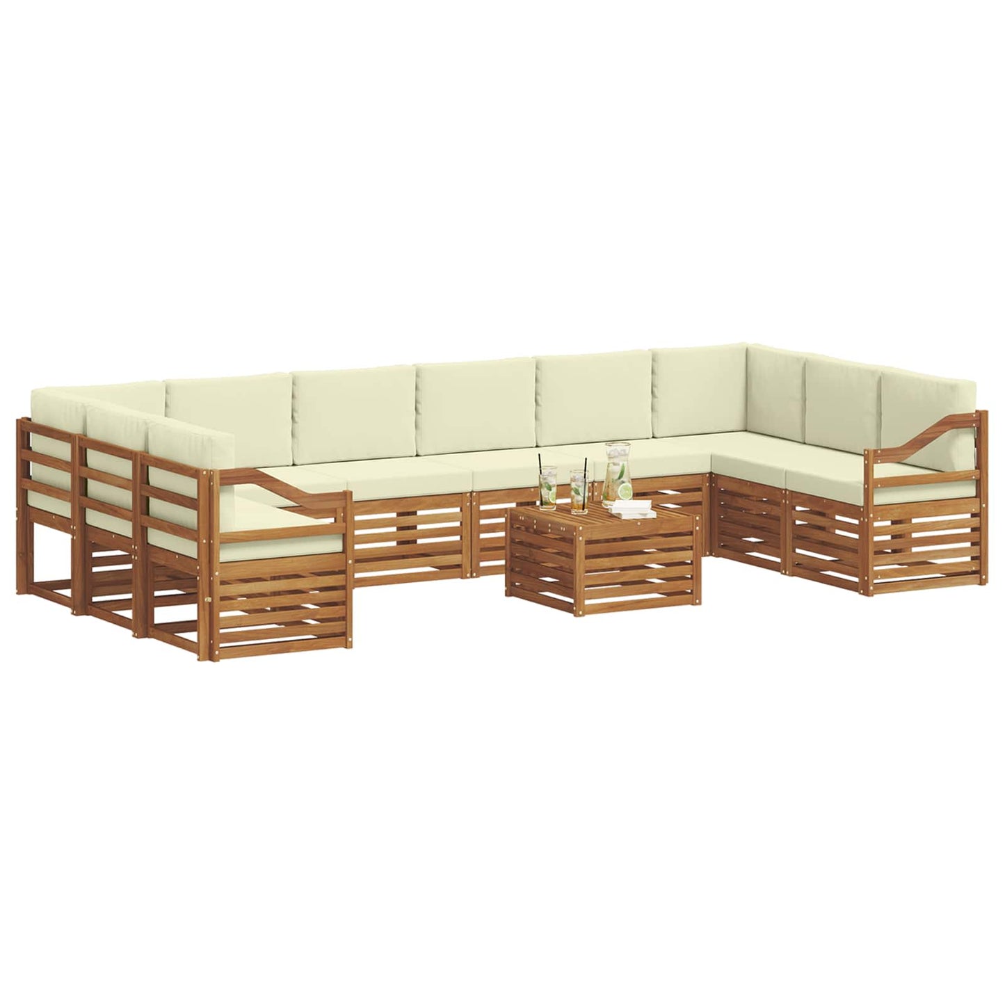 vidaXL Σειρά Καναπέ Εξωτερικού με μαξιλάρι 11 pcs Φυσικό και Κρέμα