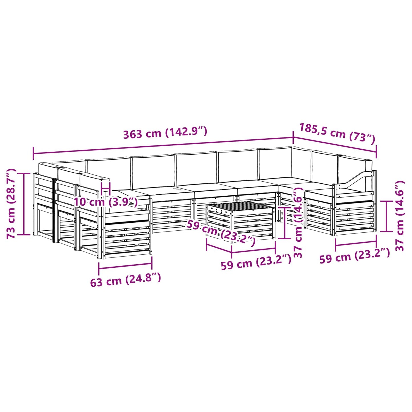 vidaXL Σειρά Καναπέ Εξωτερικού με μαξιλάρι 11 pcs Φυσικό και Κρέμα