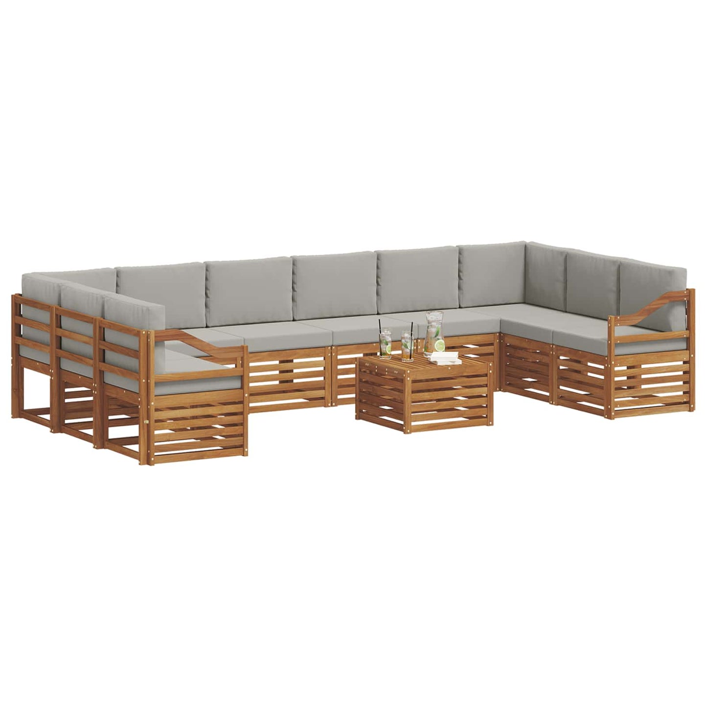 vidaXL Σειρά Καναπέ Εξωτερικού 11 pcs Φυσικό και Ανοιχτό Γκρι