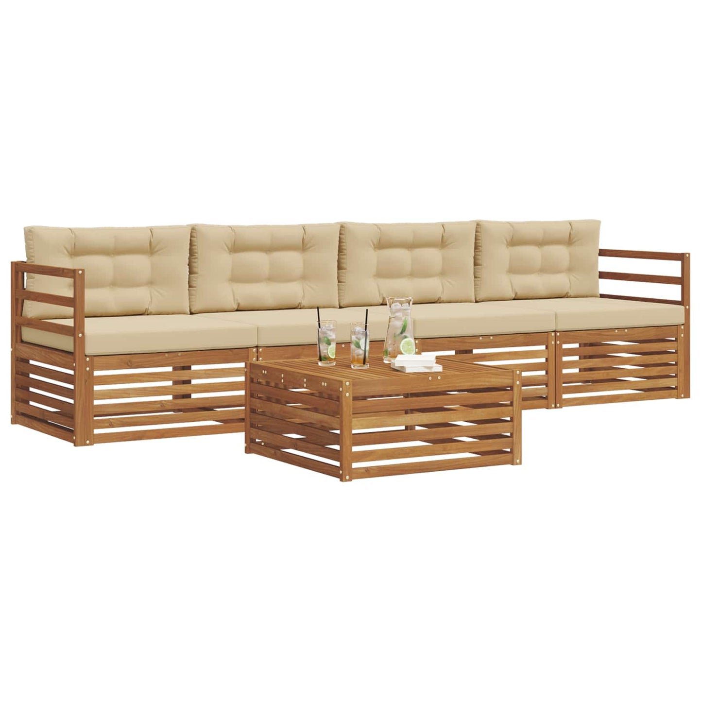 vidaXL Σειρά Καναπέ Εξωτερικού με μαξιλάρι 5 pcs Φυσικό και Μπεζ