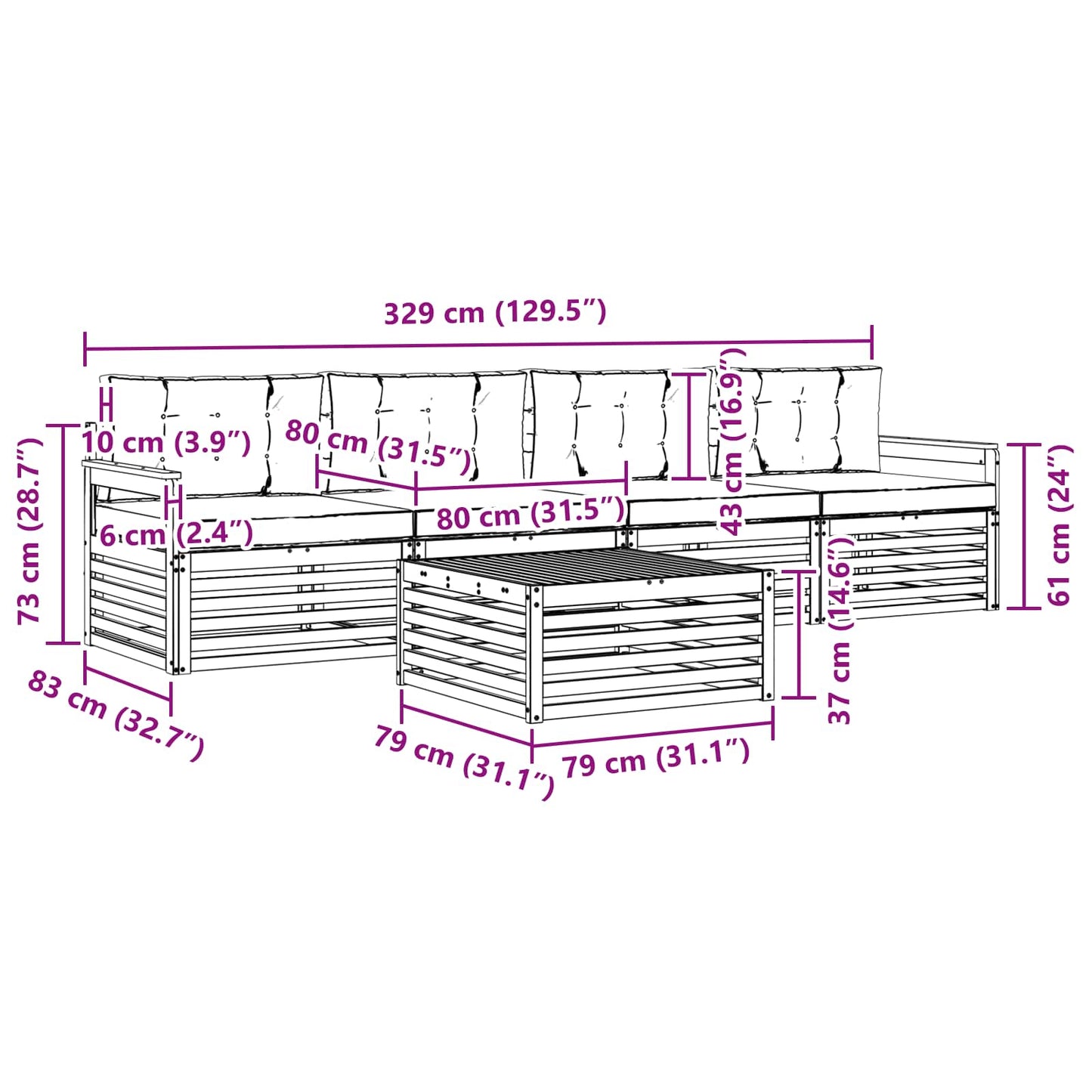 vidaXL Σειρά Καναπέ Εξωτερικού με μαξιλάρι 5 pcs Φυσικό και Μπεζ