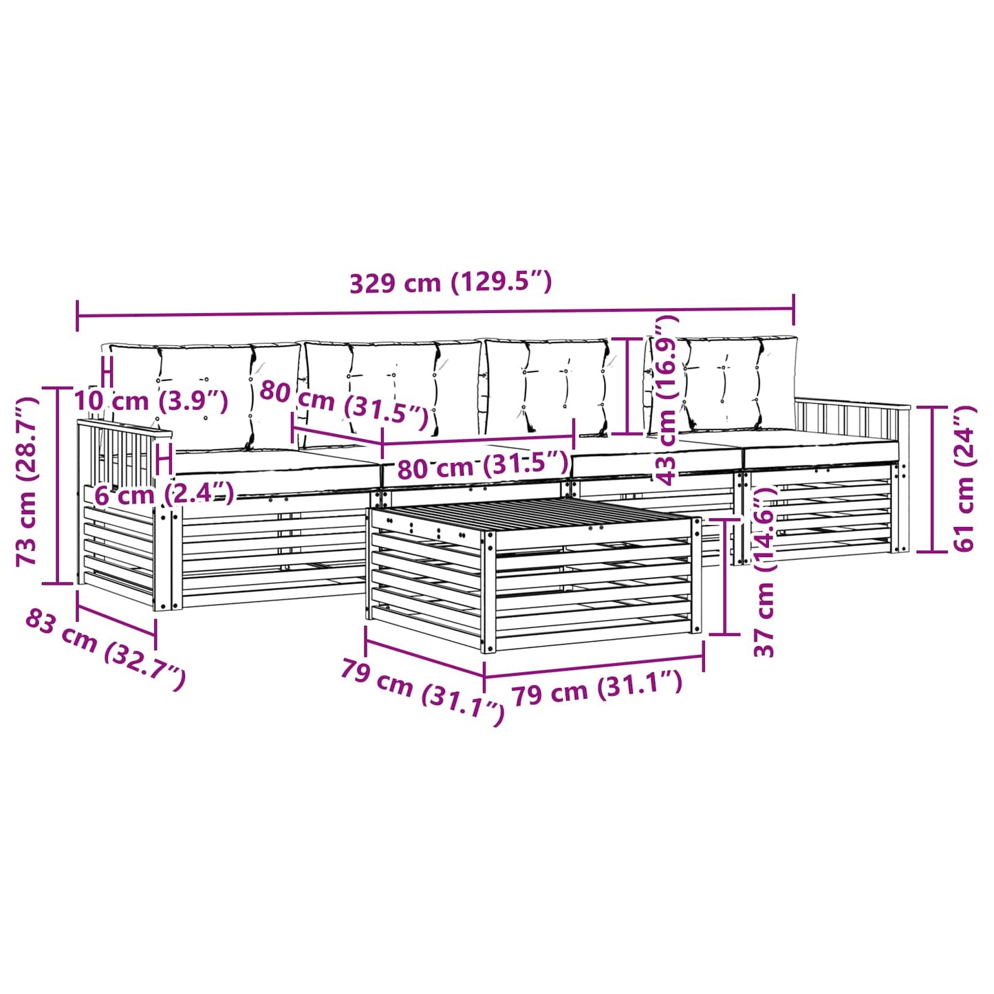 vidaXL Σειρά Καναπέ Εξωτερικού 5 pcs Φυσικό και Ανοιχτό Γκρι