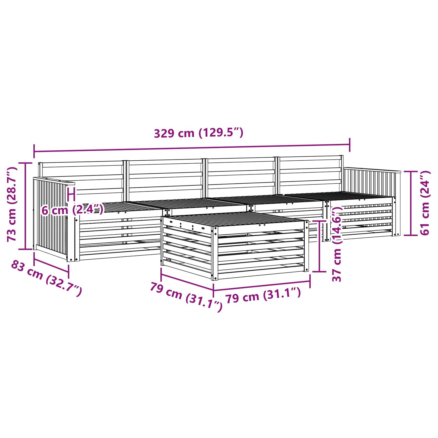 vidaXL Σειρά Καναπέ Εξωτερικού 5 pcs Φυσικό