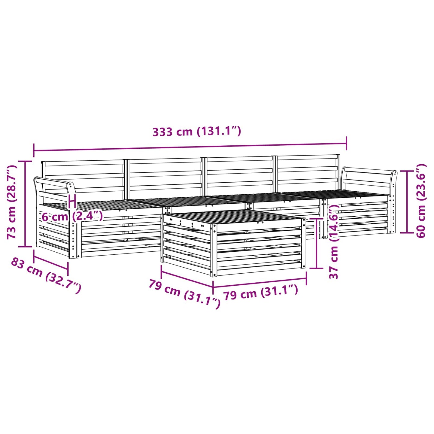 vidaXL Σειρά Καναπέ Εξωτερικού 5 pcs Φυσικό