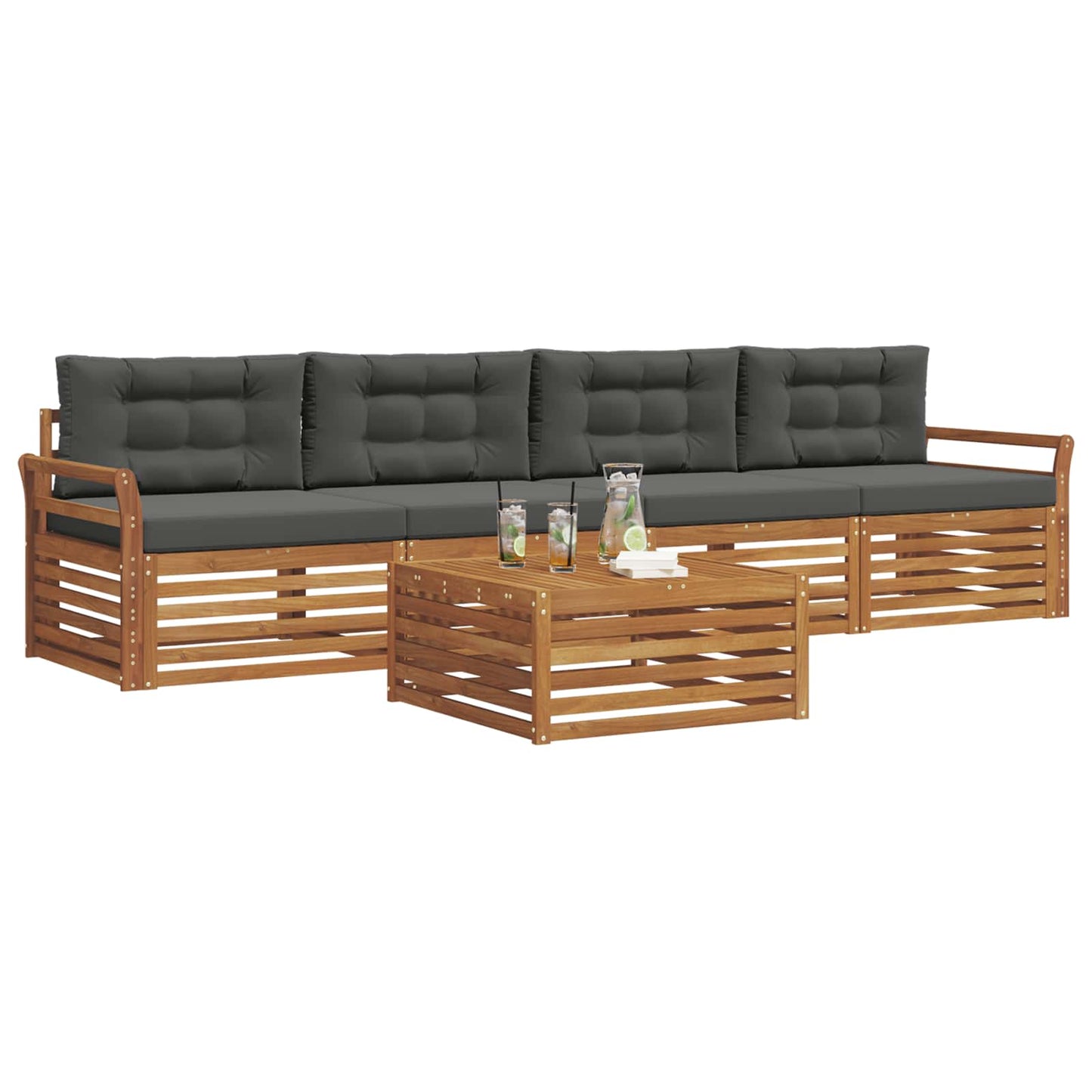 vidaXL Σειρά Καναπέ Εξωτερικού με μαξιλάρι 5 pcs Φυσικό και Ανθρακί