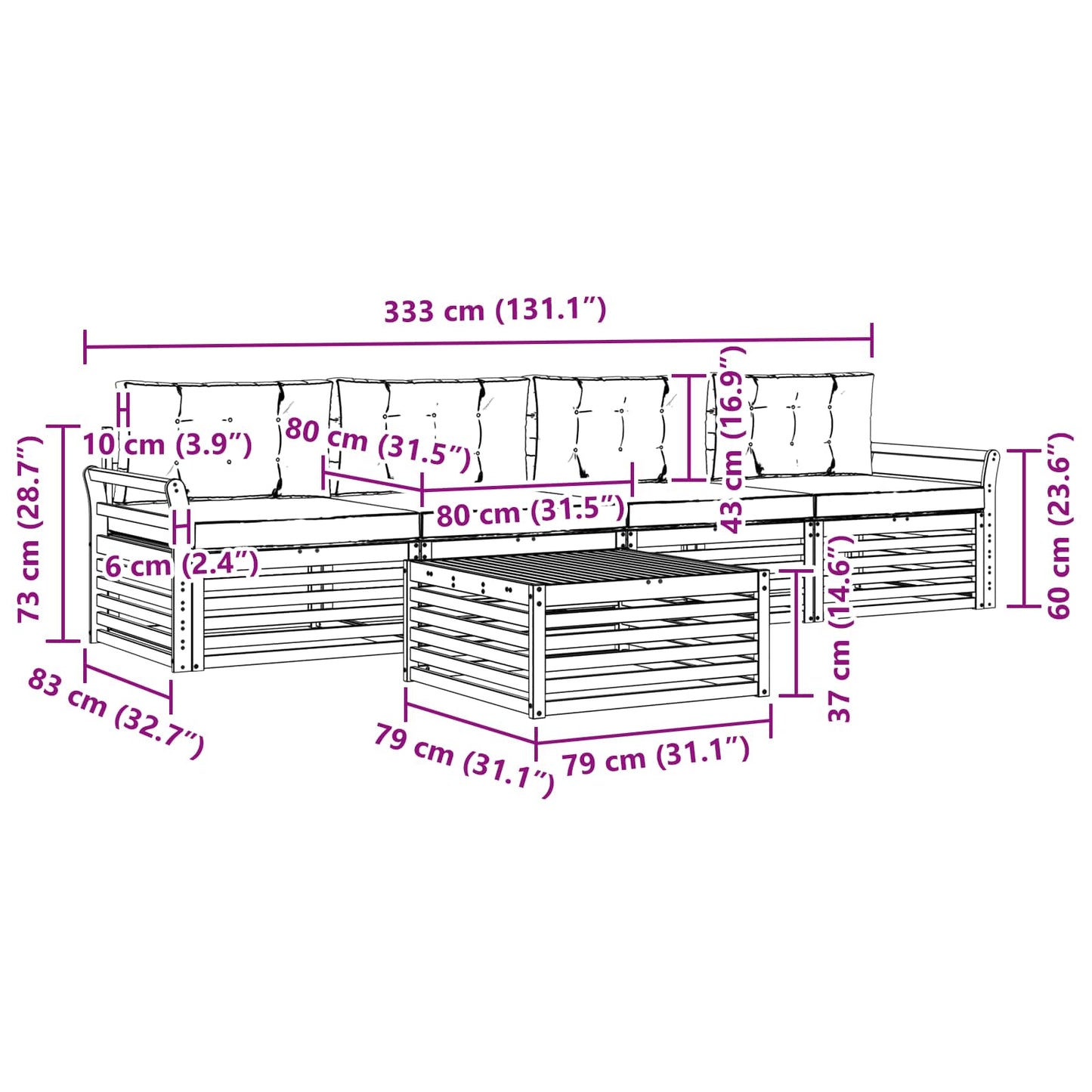 vidaXL Σειρά Καναπέ Εξωτερικού με μαξιλάρι 5 pcs Φυσικό και Ανθρακί