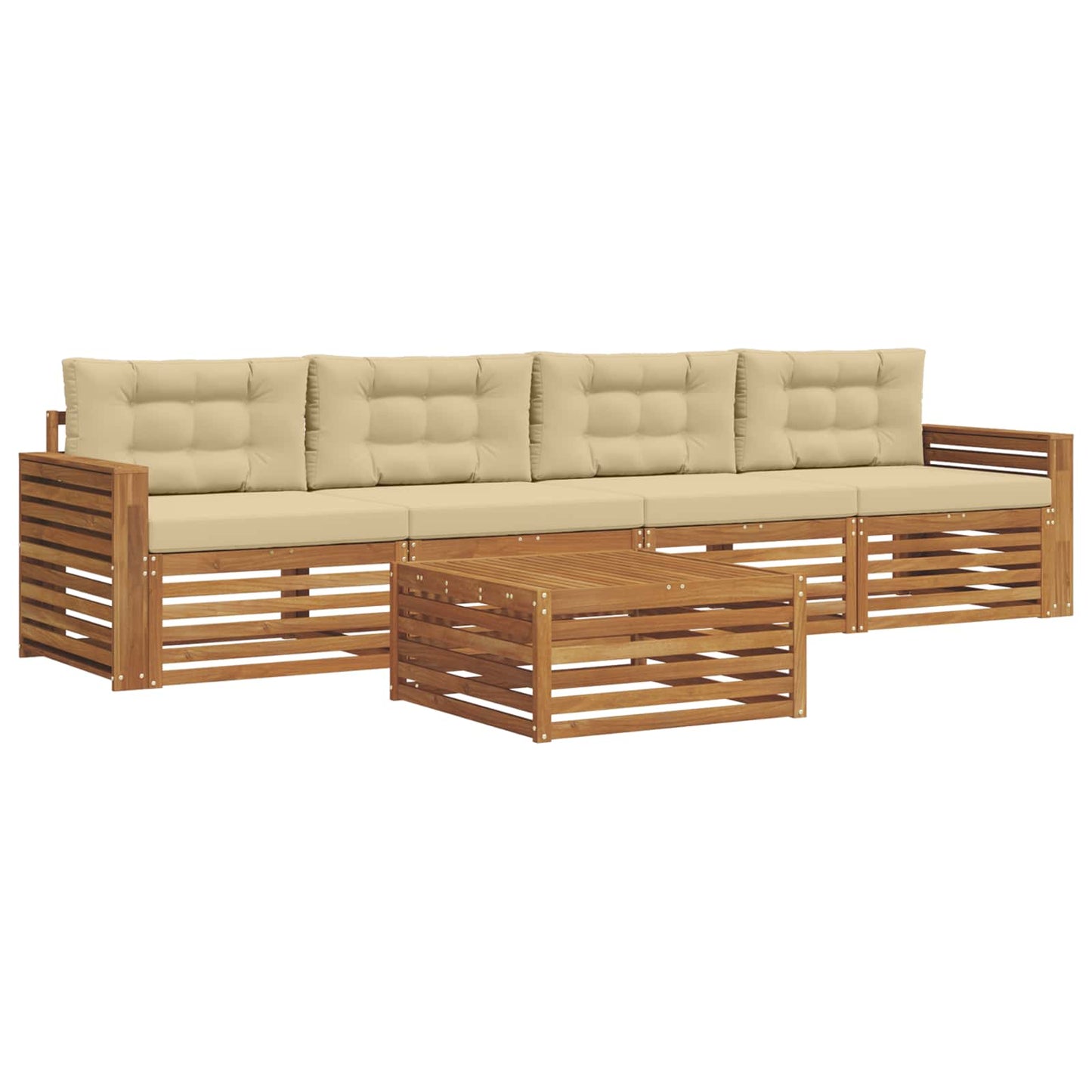 vidaXL Σειρά Καναπέ Εξωτερικού με μαξιλάρι 5 pcs Φυσικό και Μπεζ