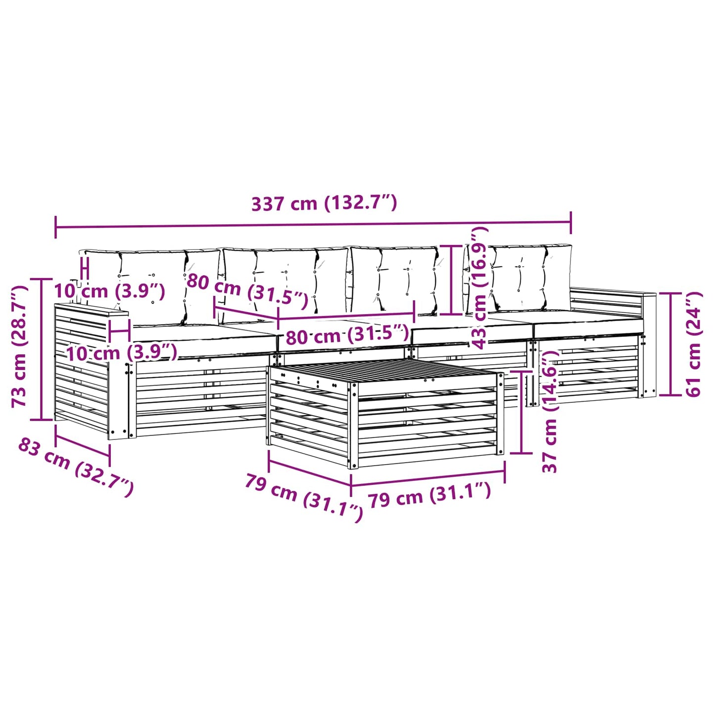 vidaXL Σειρά Καναπέ Εξωτερικού με μαξιλάρι 5 pcs Φυσικό και Μπεζ