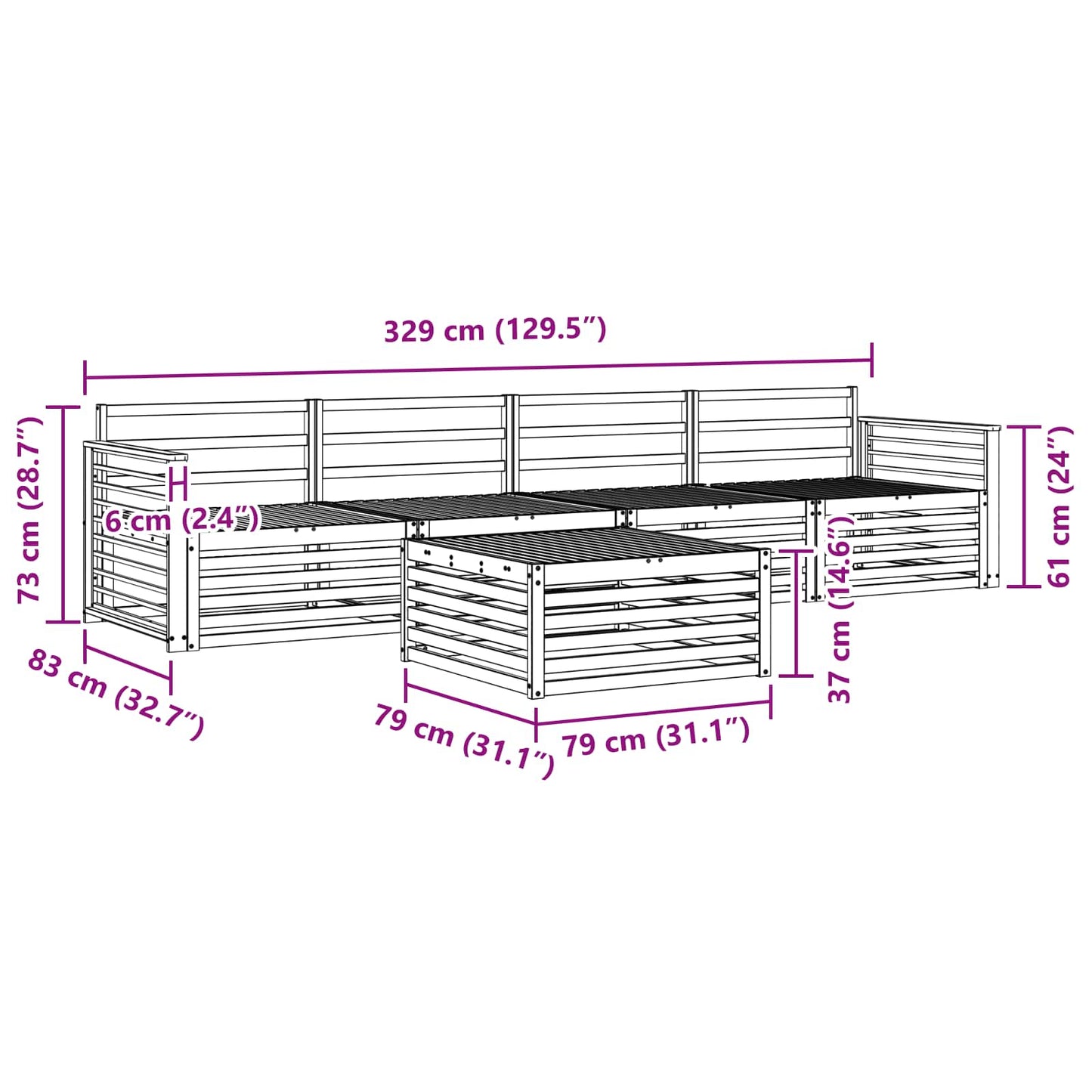vidaXL Σειρά Καναπέ Εξωτερικού 5 pcs Φυσικό
