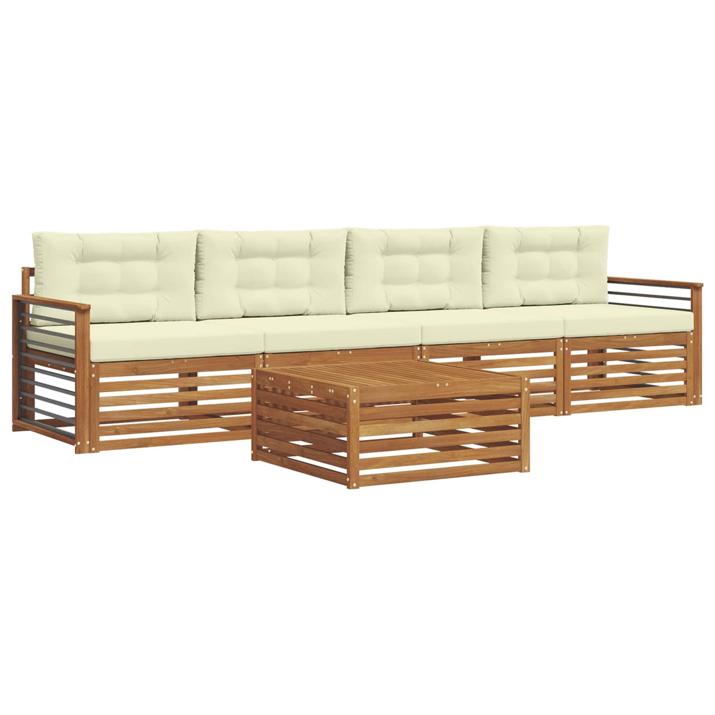 vidaXL Σειρά Καναπέ Εξωτερικού με μαξιλάρι 5 pcs Φυσικό και Κρέμα