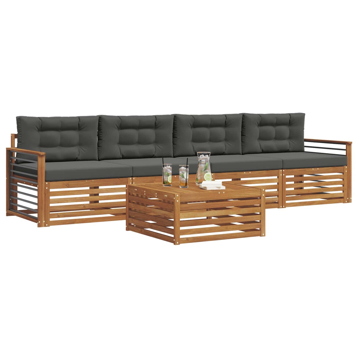 vidaXL Σειρά Καναπέ Εξωτερικού με μαξιλάρι 5 pcs Φυσικό και Ανθρακί