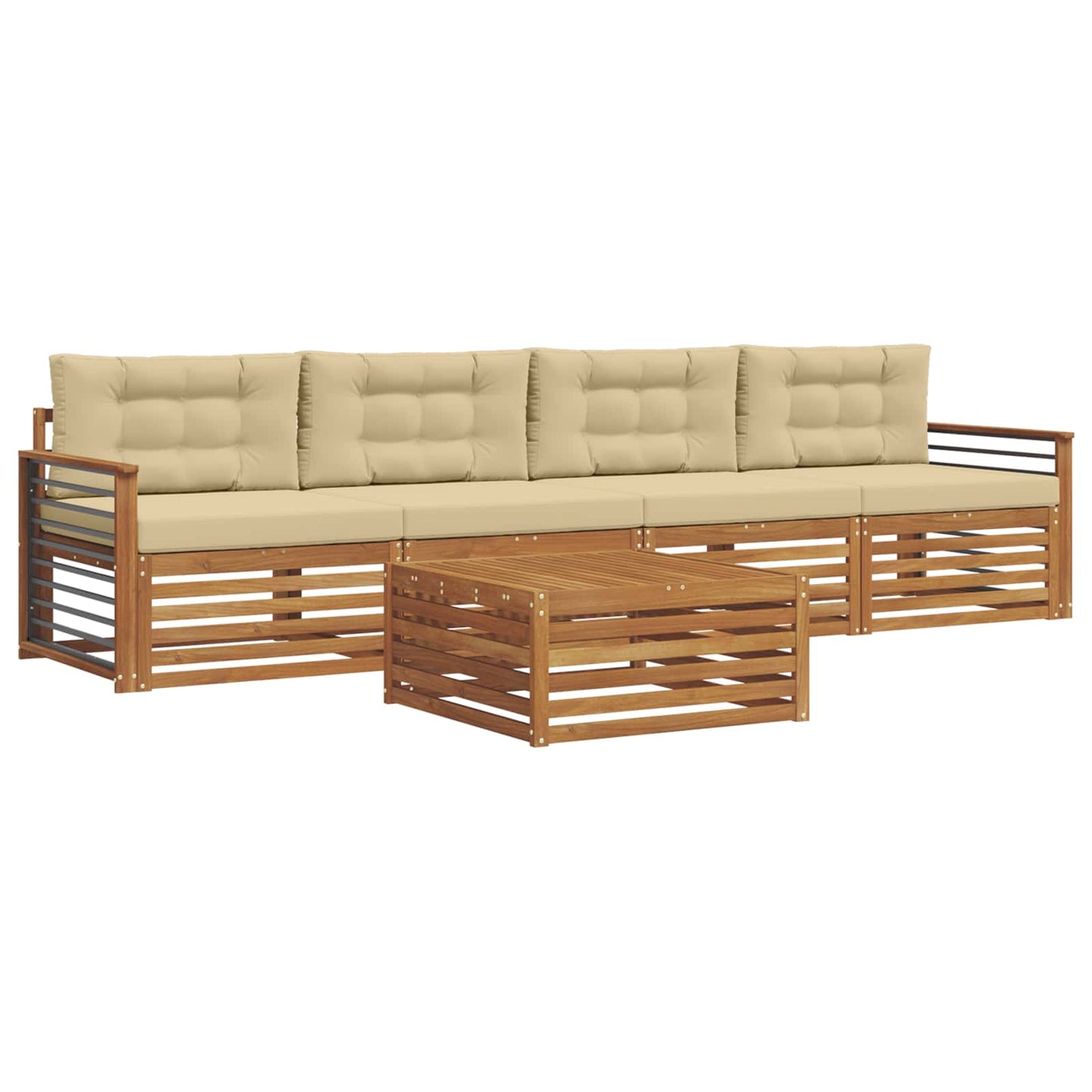 vidaXL Σειρά Καναπέ Εξωτερικού με μαξιλάρι 5 pcs Φυσικό και Μπεζ