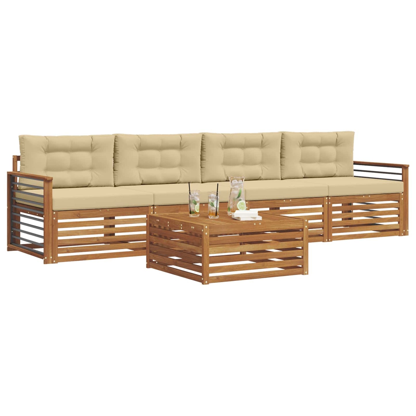 vidaXL Σειρά Καναπέ Εξωτερικού με μαξιλάρι 5 pcs Φυσικό και Μπεζ