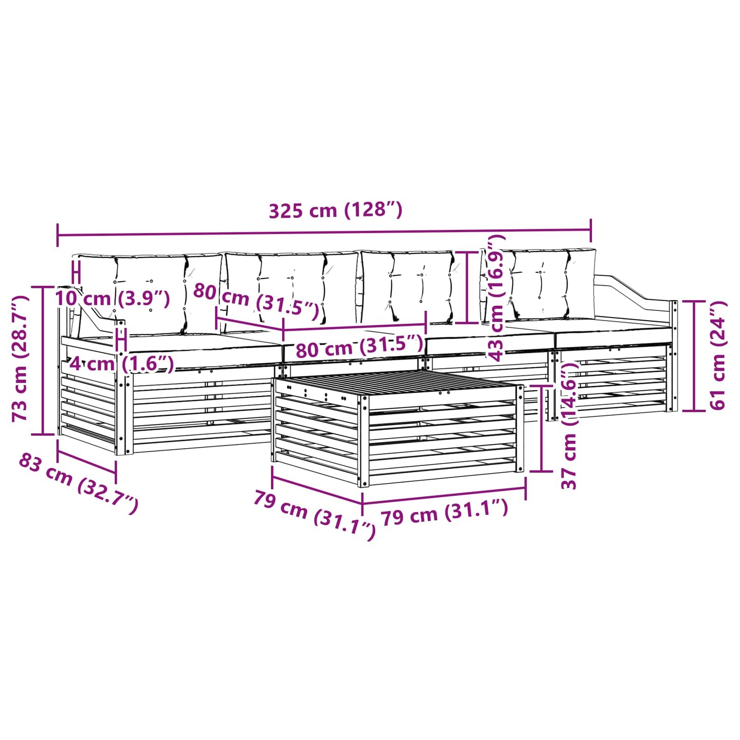 vidaXL Σειρά Καναπέ Εξωτερικού με μαξιλάρι 5 pcs Φυσικό και Κρέμα