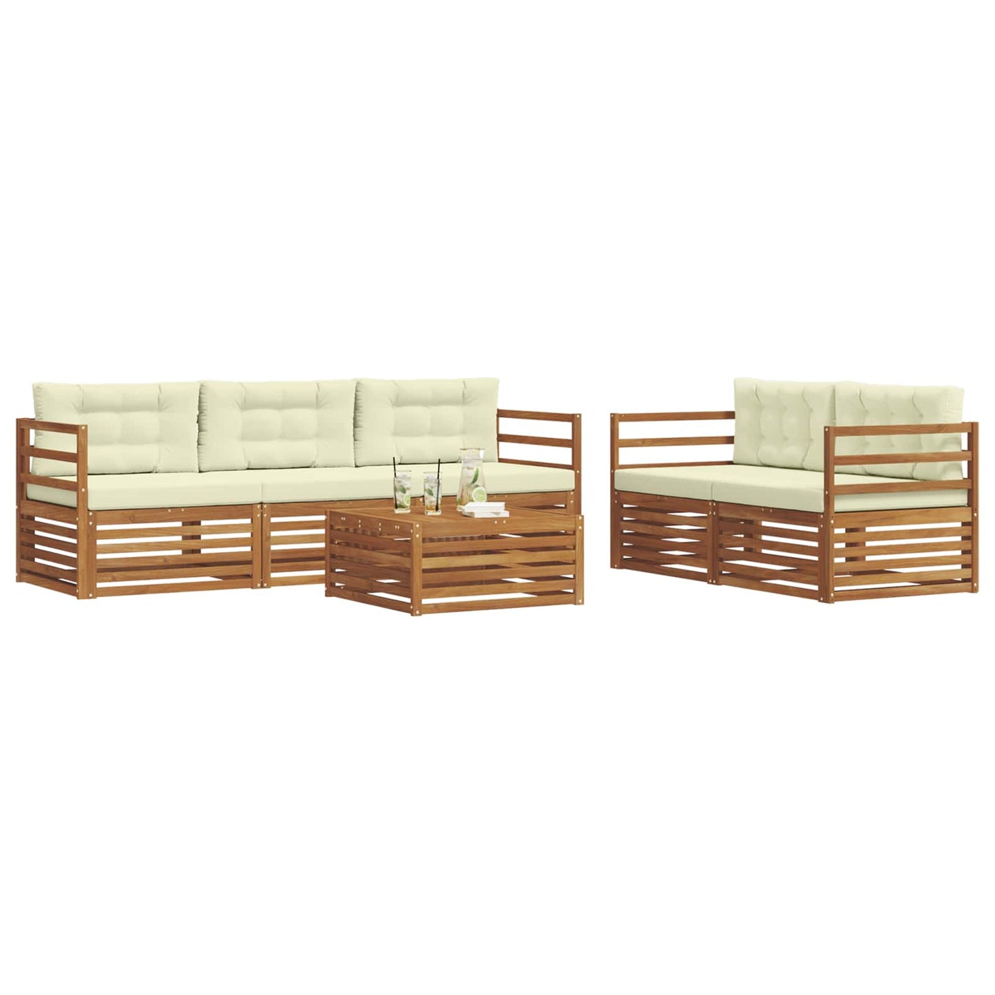 vidaXL Σειρά Καναπέ Εξωτερικού με μαξιλάρι 6 pcs Φυσικό και Κρέμα