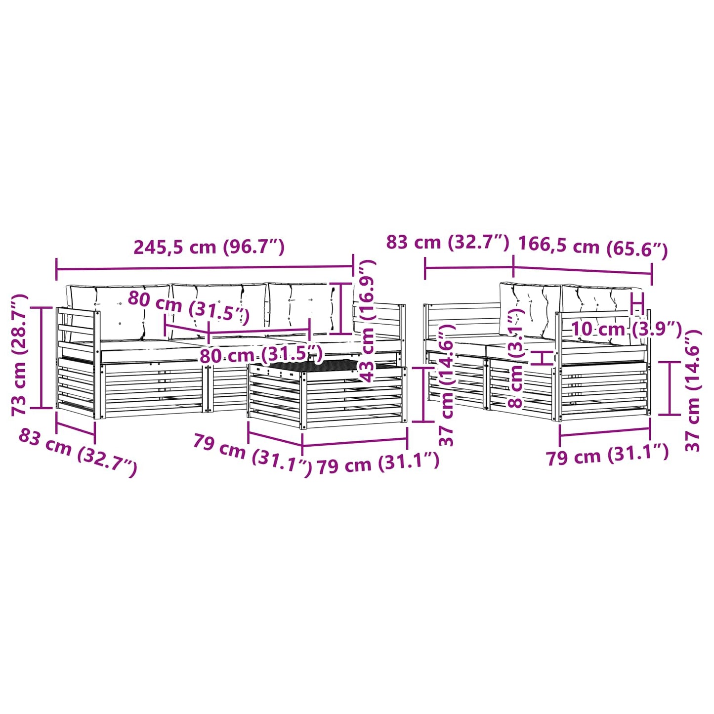 vidaXL Σειρά Καναπέ Εξωτερικού με μαξιλάρι 6 pcs Φυσικό και Κρέμα
