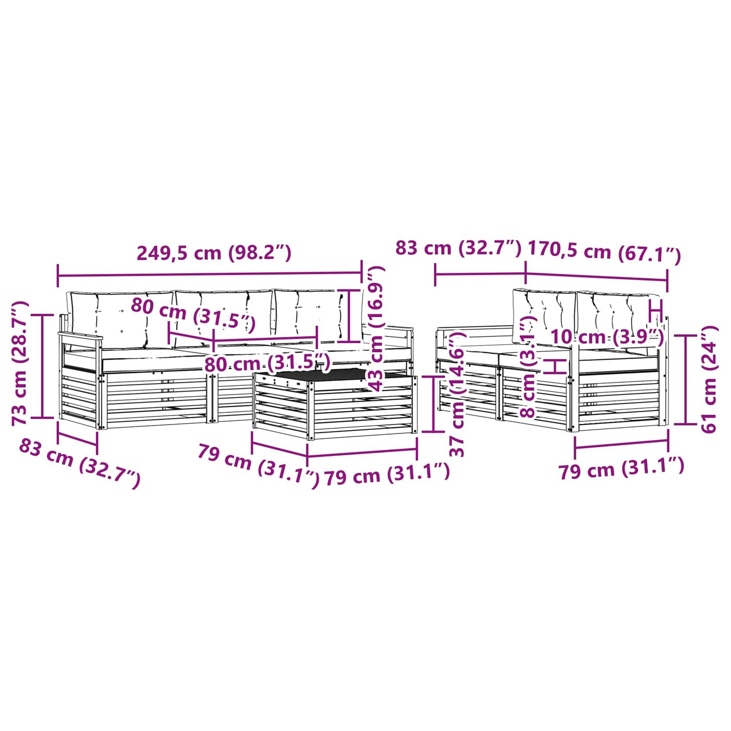vidaXL Σειρά Καναπέ Εξωτερικού με μαξιλάρι 6 pcs Φυσικό και Μπεζ