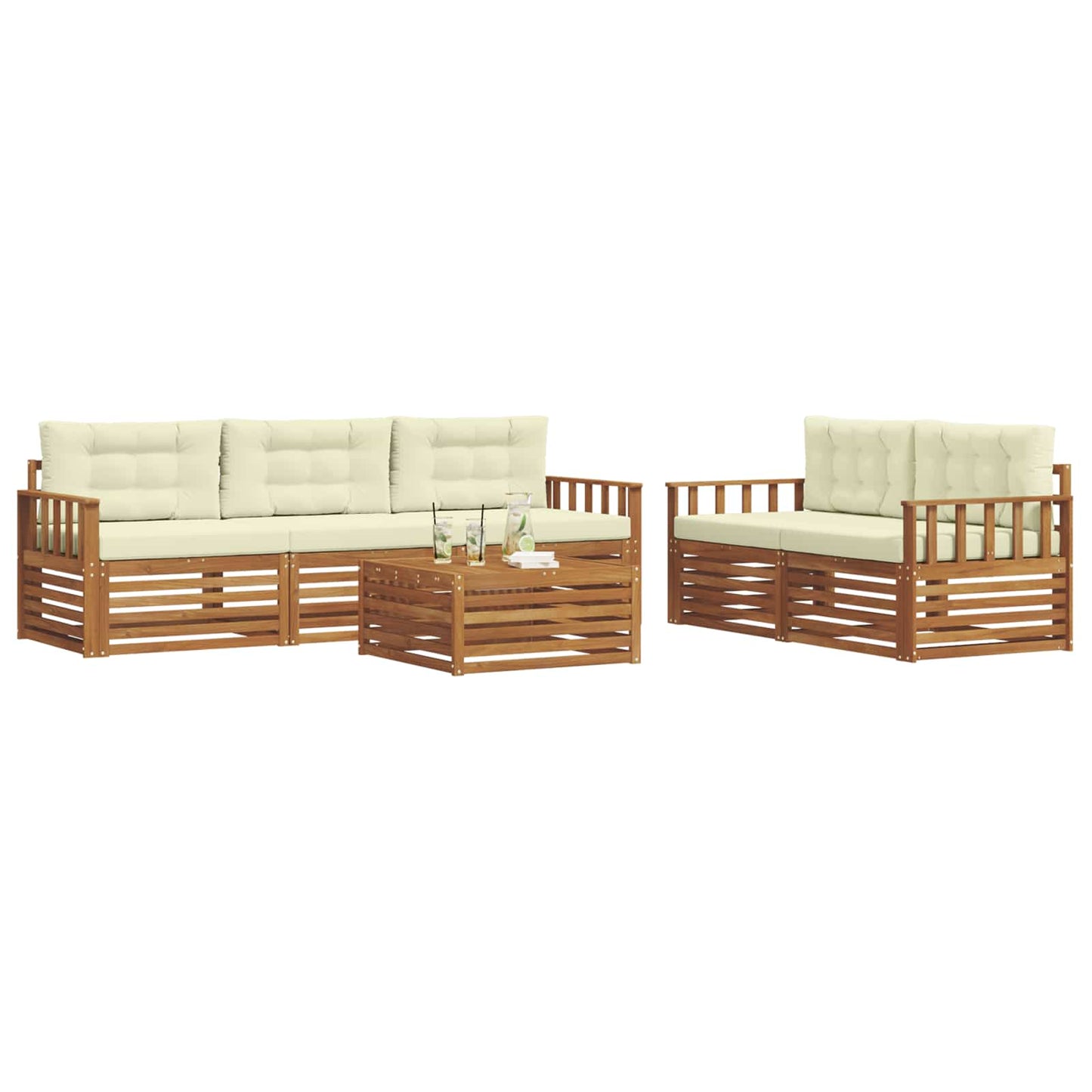 vidaXL Σειρά Καναπέ Εξωτερικού με μαξιλάρι 6 pcs Φυσικό και Κρέμα