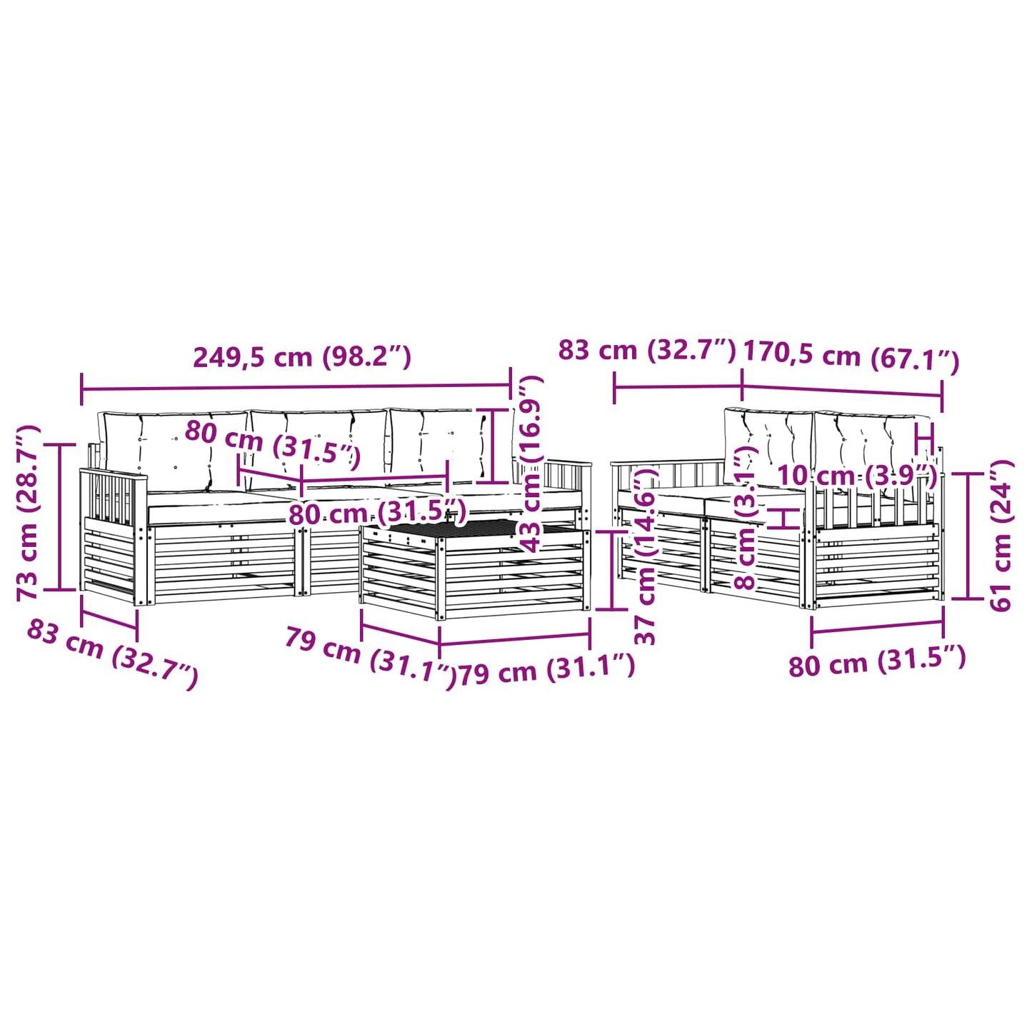 vidaXL Σειρά Καναπέ Εξωτερικού με μαξιλάρι 6 pcs Φυσικό και Κρέμα