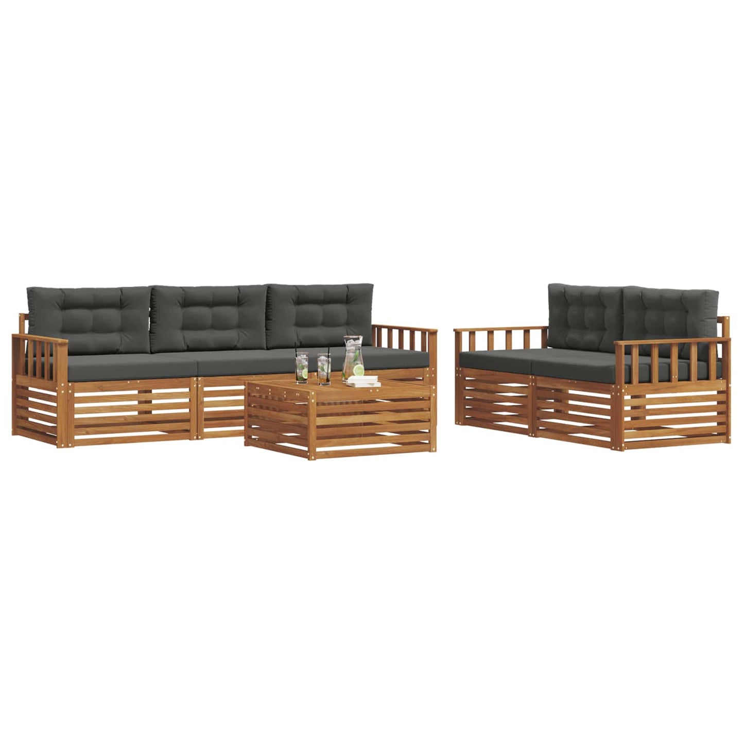 vidaXL Σειρά Καναπέ Εξωτερικού με μαξιλάρι 6 pcs Φυσικό και Ανθρακί