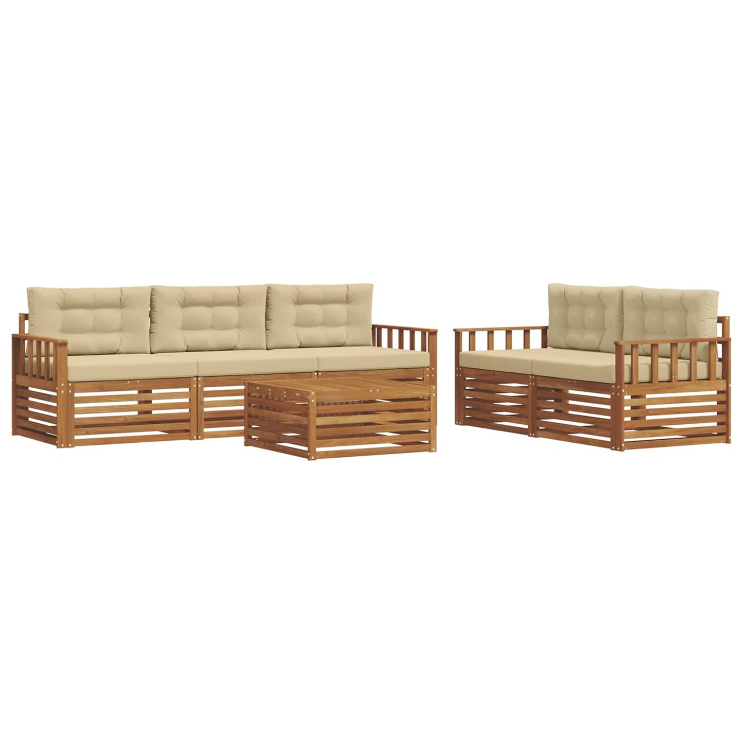 vidaXL Σειρά Καναπέ Εξωτερικού με μαξιλάρι 6 pcs Φυσικό και Μπεζ